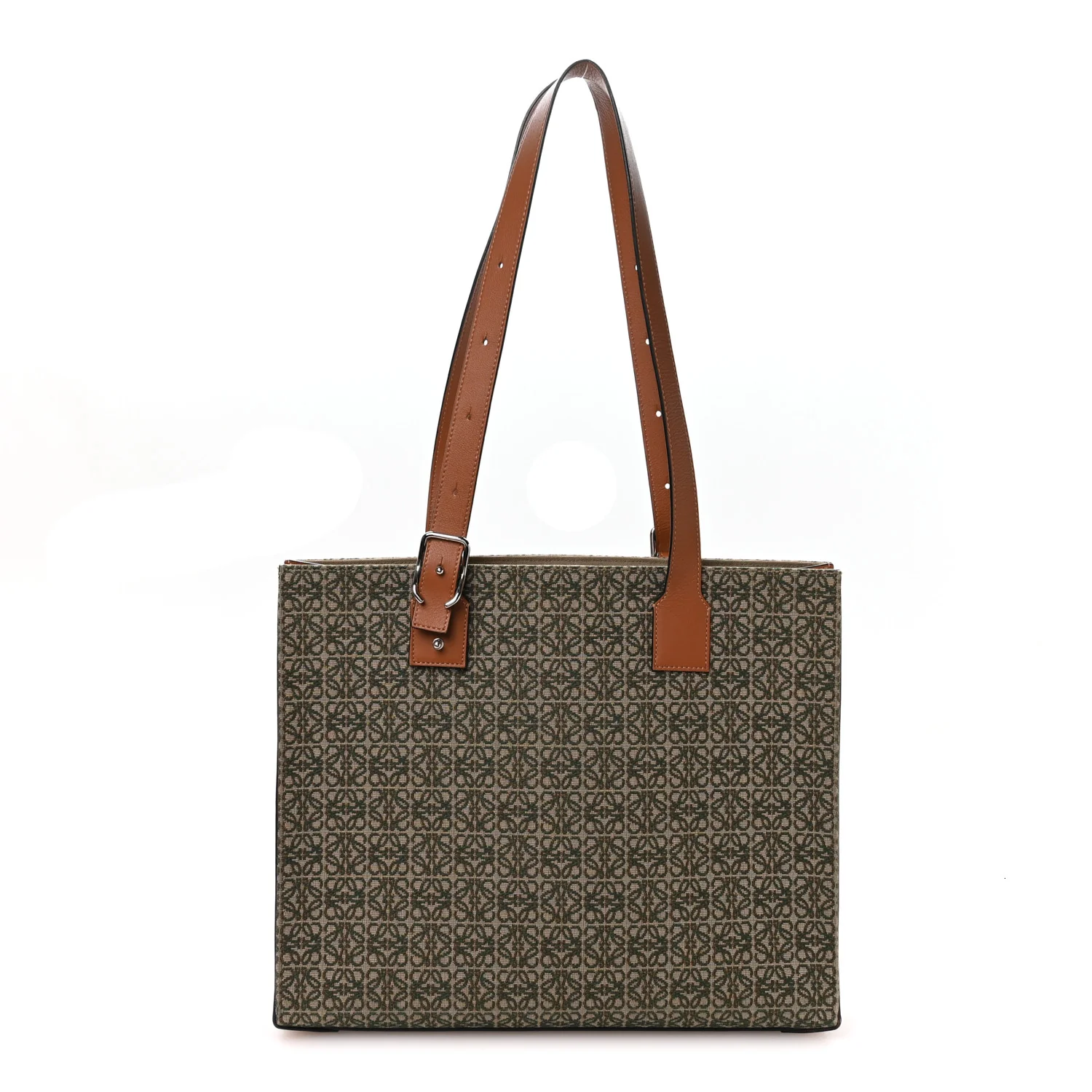 Jacquard Anagram Calfskin Buckle Tote Green