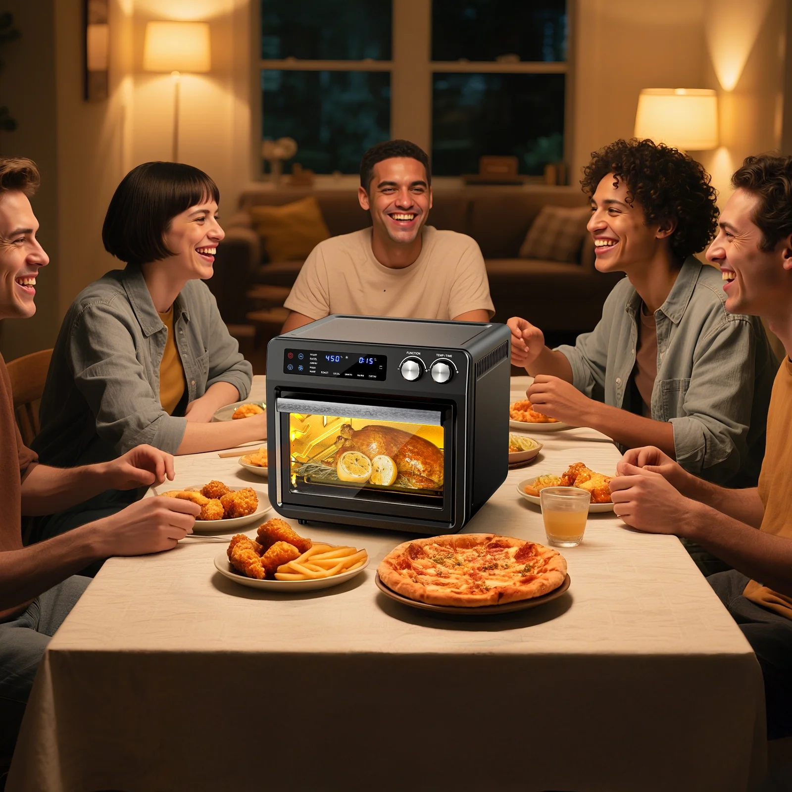 26QT Air Fryer Oven,Oil-Less Digital Touchscreen Toaster Oven with 10-in-1 Multi FunctionCustom Mode, Visible Window , 1800W,Black - Image 7