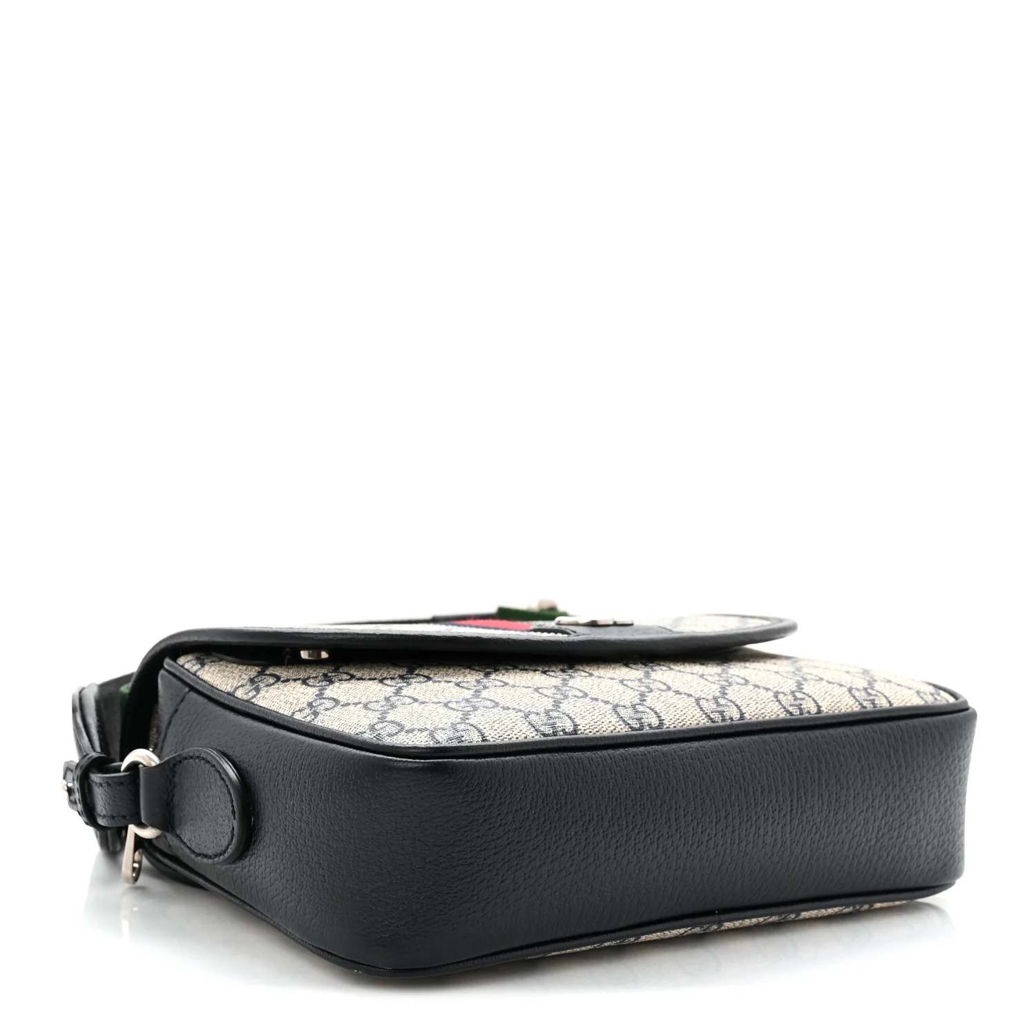 GG Supreme Monogram Textured Dollar Calfskin Web Studded Mini Ophidia Flap Shoulder Bag Beige Blue