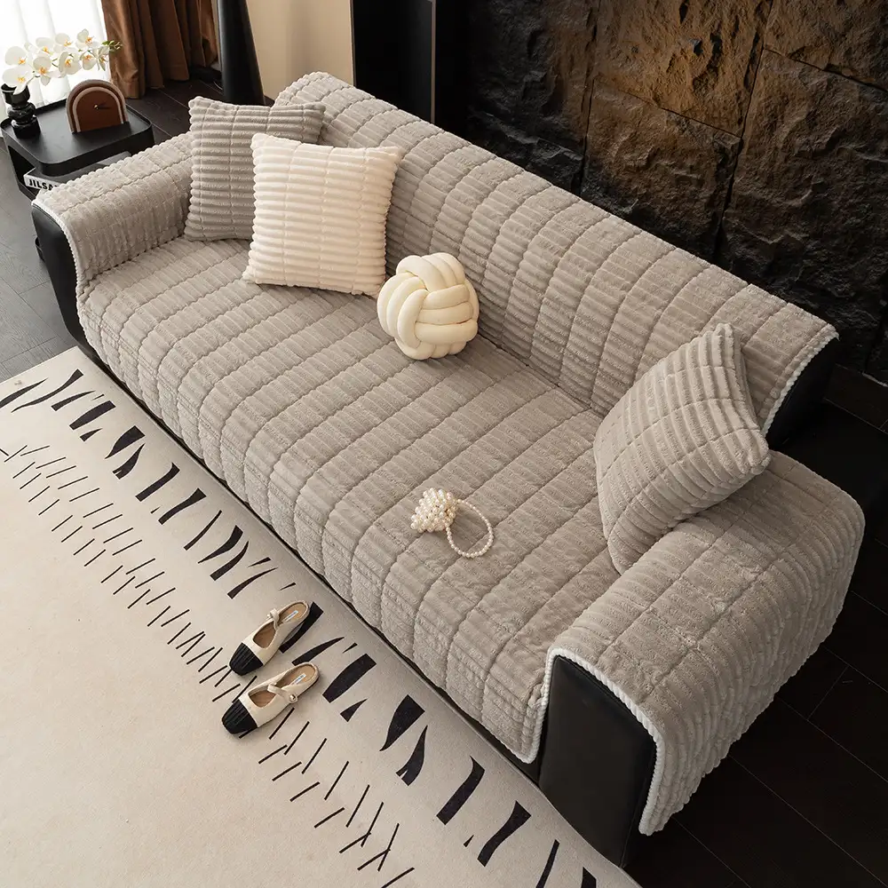 One-Piece Cozy Flannel Sofa Protection Non-Slip Waterproof Sectional Couch Cover