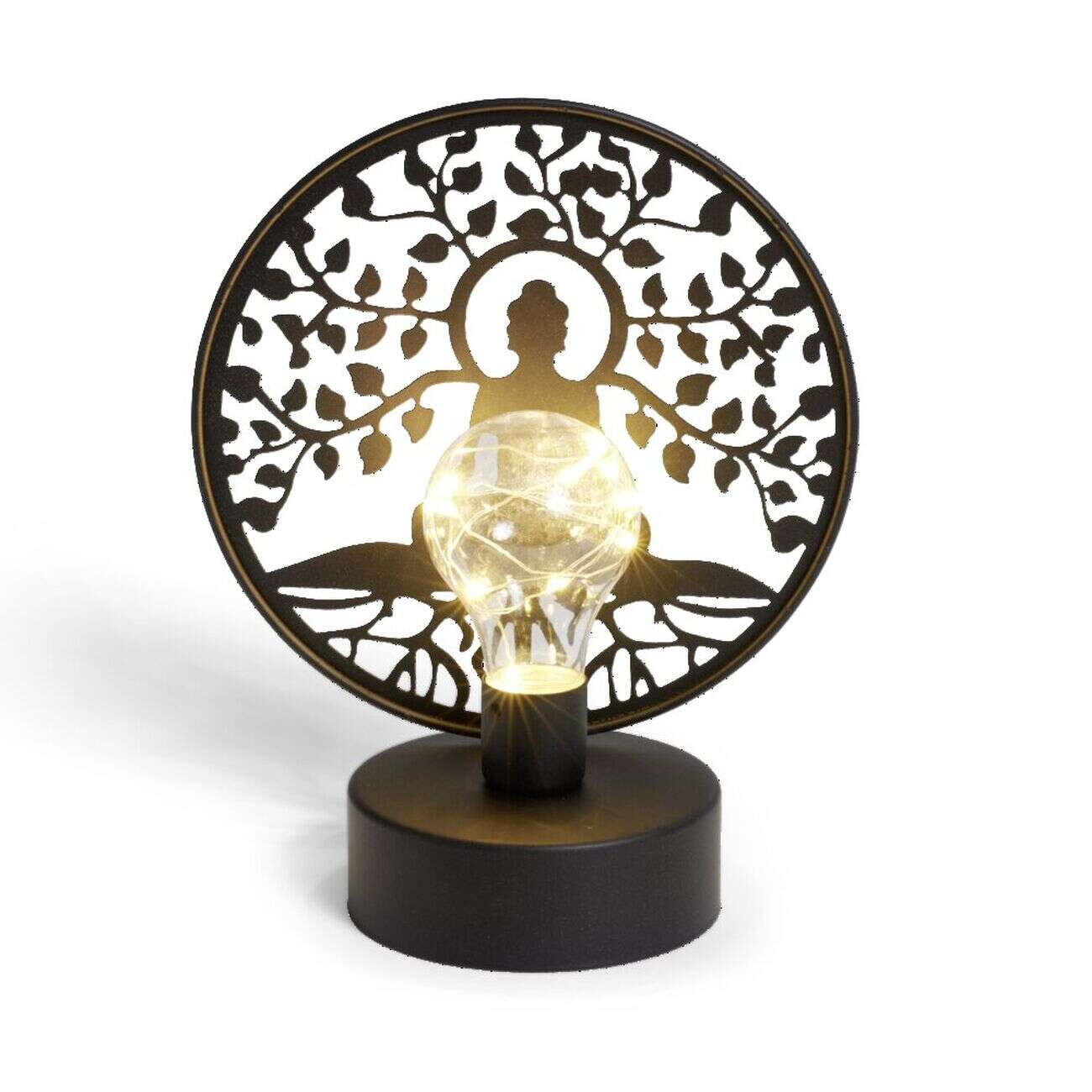 Lanterne LED Bouddha métal noir 18x10xH21,5cm