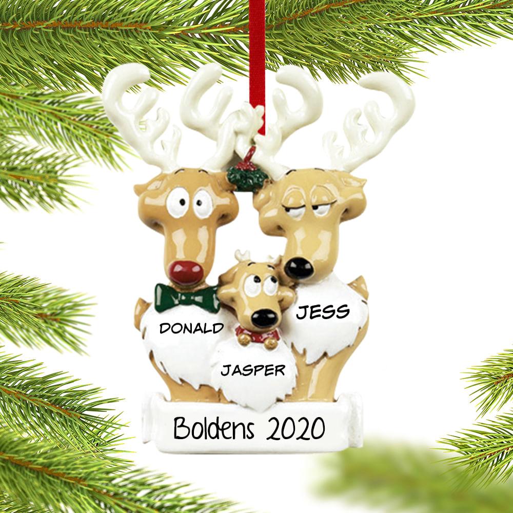 Reindeer Family Personalized Ornament - 2, 3, 4, 5, 6, 7 Family Members