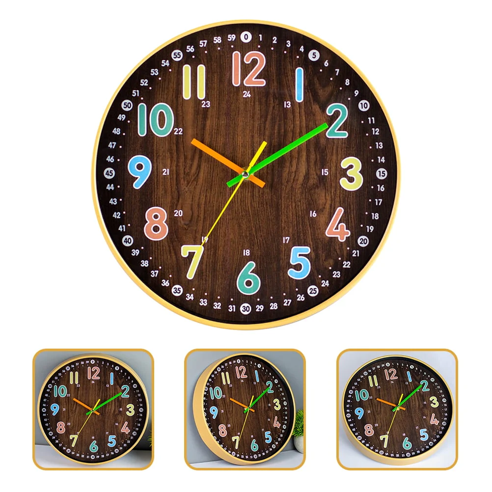 Kids Bedroom Wall Clock Simple Mute Wooden Clock Round Wall Decor Precise Wall Clock(11 42cm×11 42cm×1 77cm/Coffee) Image 3