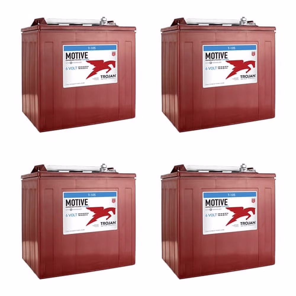Trojan T - 105 - 6V 225ah Deep Cycle Golf Cart Batteries (Pack of 4)