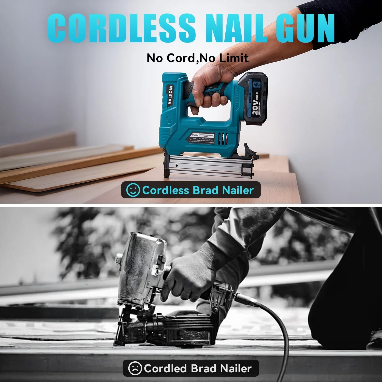 BALKONI 18 Gauge Cordless Finish Nail Gun,F10-F32 MAX, with 2*1500 mAh Battery and A Charger, 1000 Piece F30 Nails