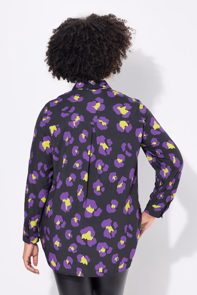 A-line blouse with colorful leopard patternand long sleeves