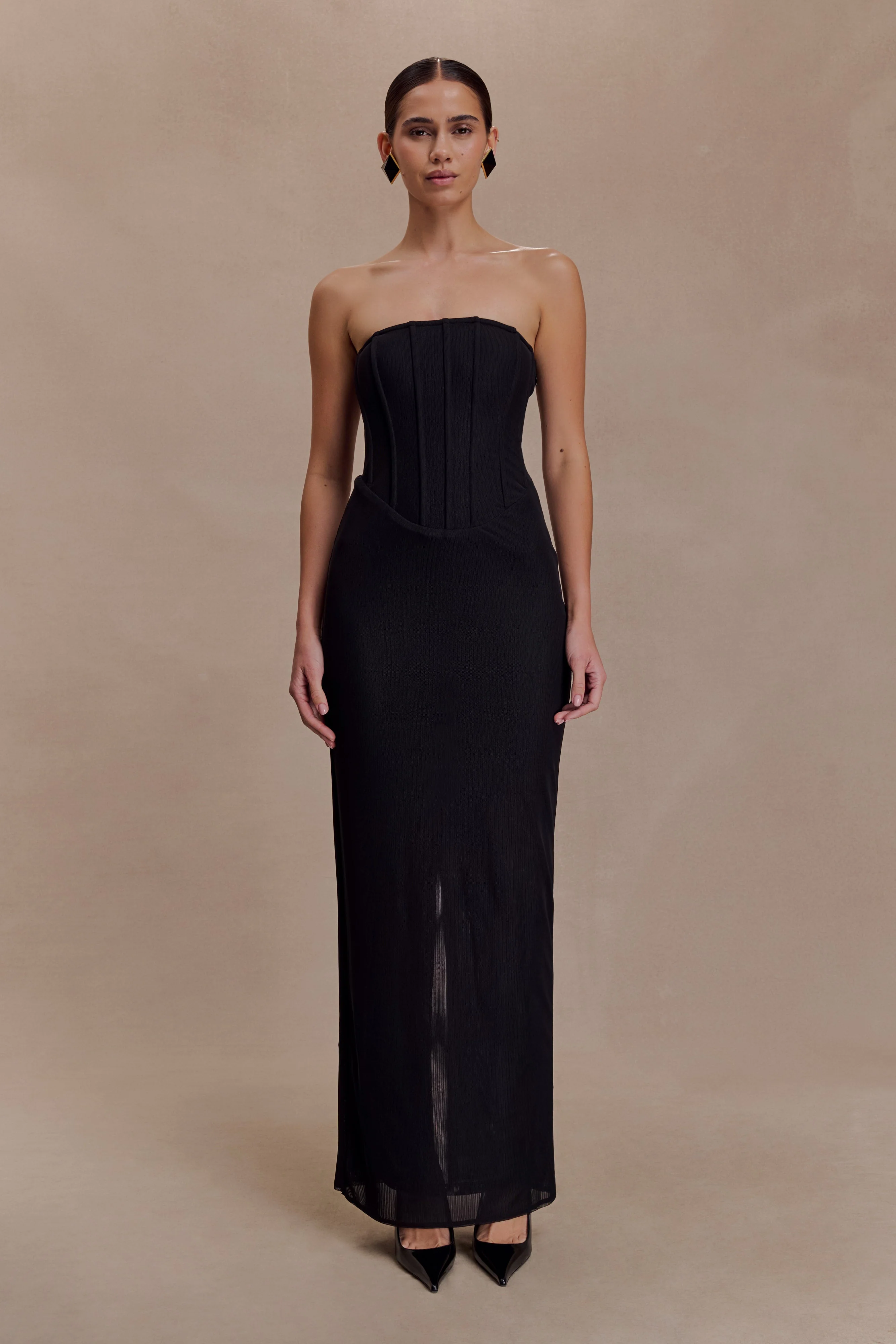 Gemma Strapless Mesh Maxi Dress - Black