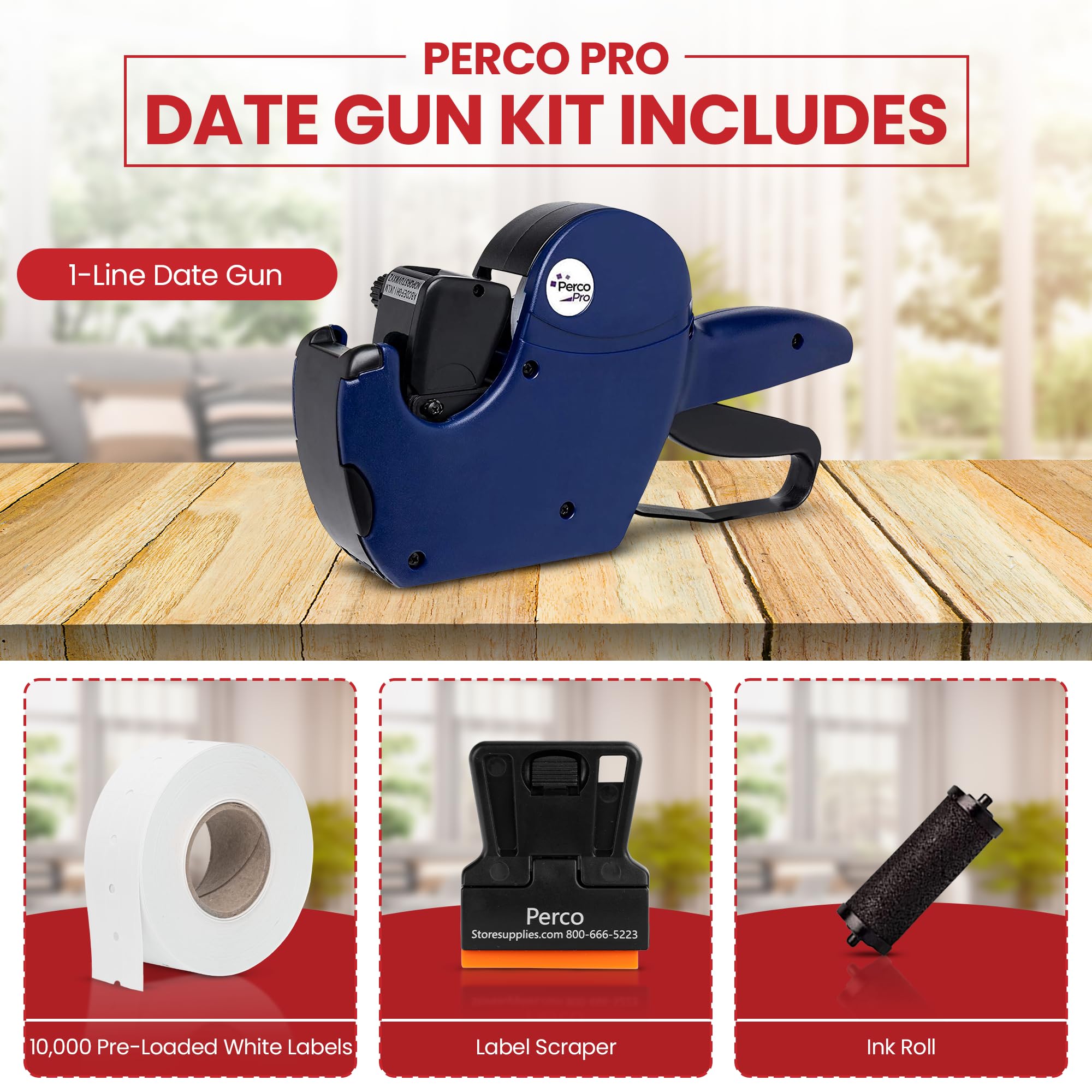 1 Line Date Label Gun Kit, Includes 8 Digits Date Gun Labeler, 10,000 Plain White Labels, and Preloaded Inker