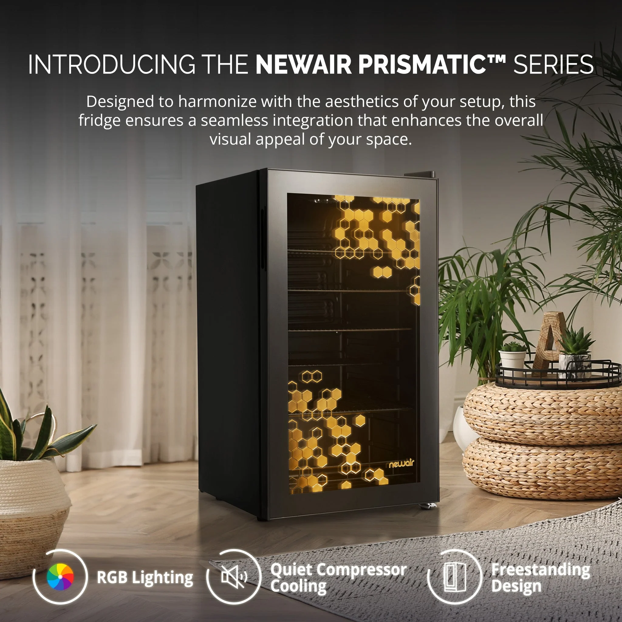 Newair Prismatic Series Beverage Fridge with RGB HexaColor LED Lights
