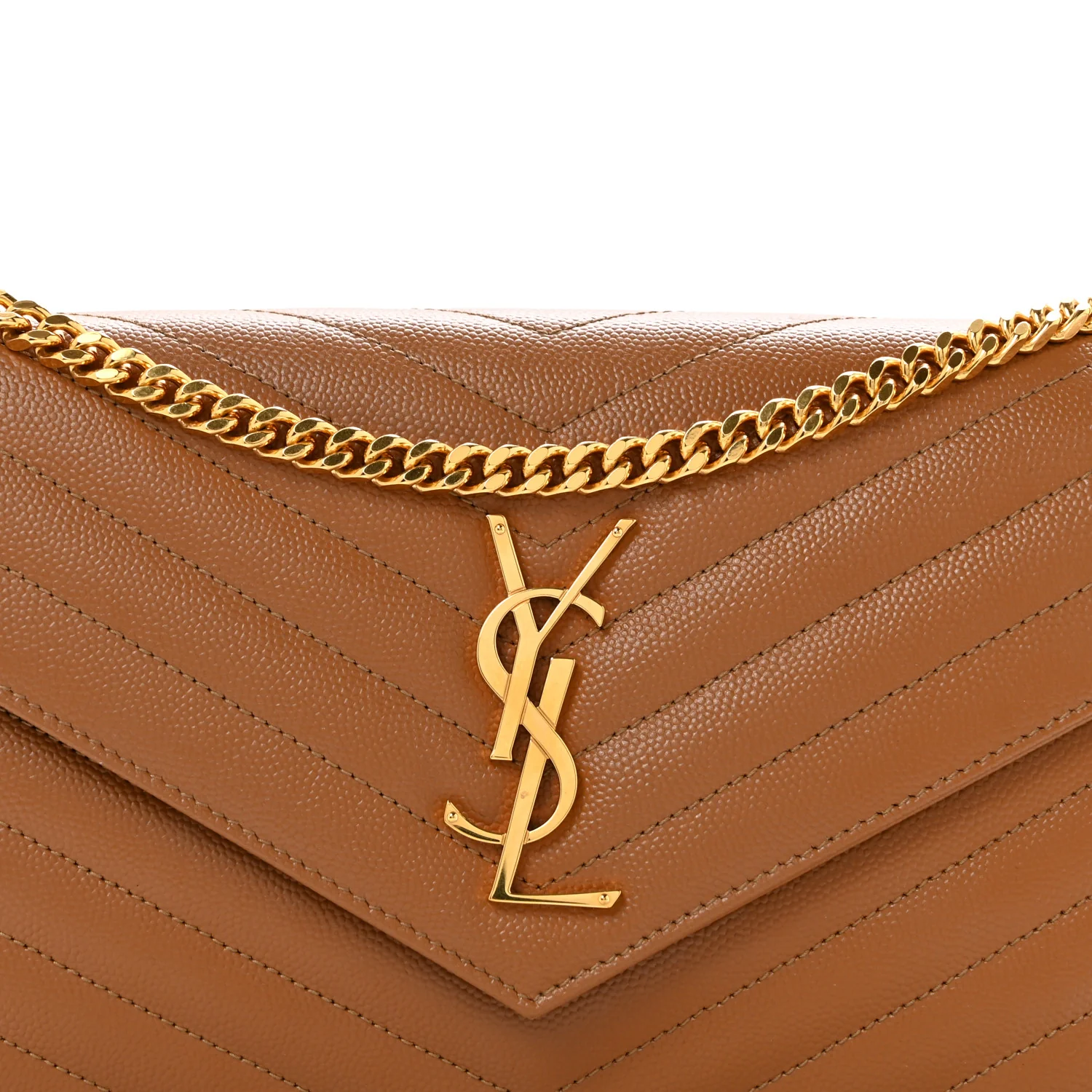 Grain De Poudre Matelasse Chevron Monogram Chain Wallet Natural Dark