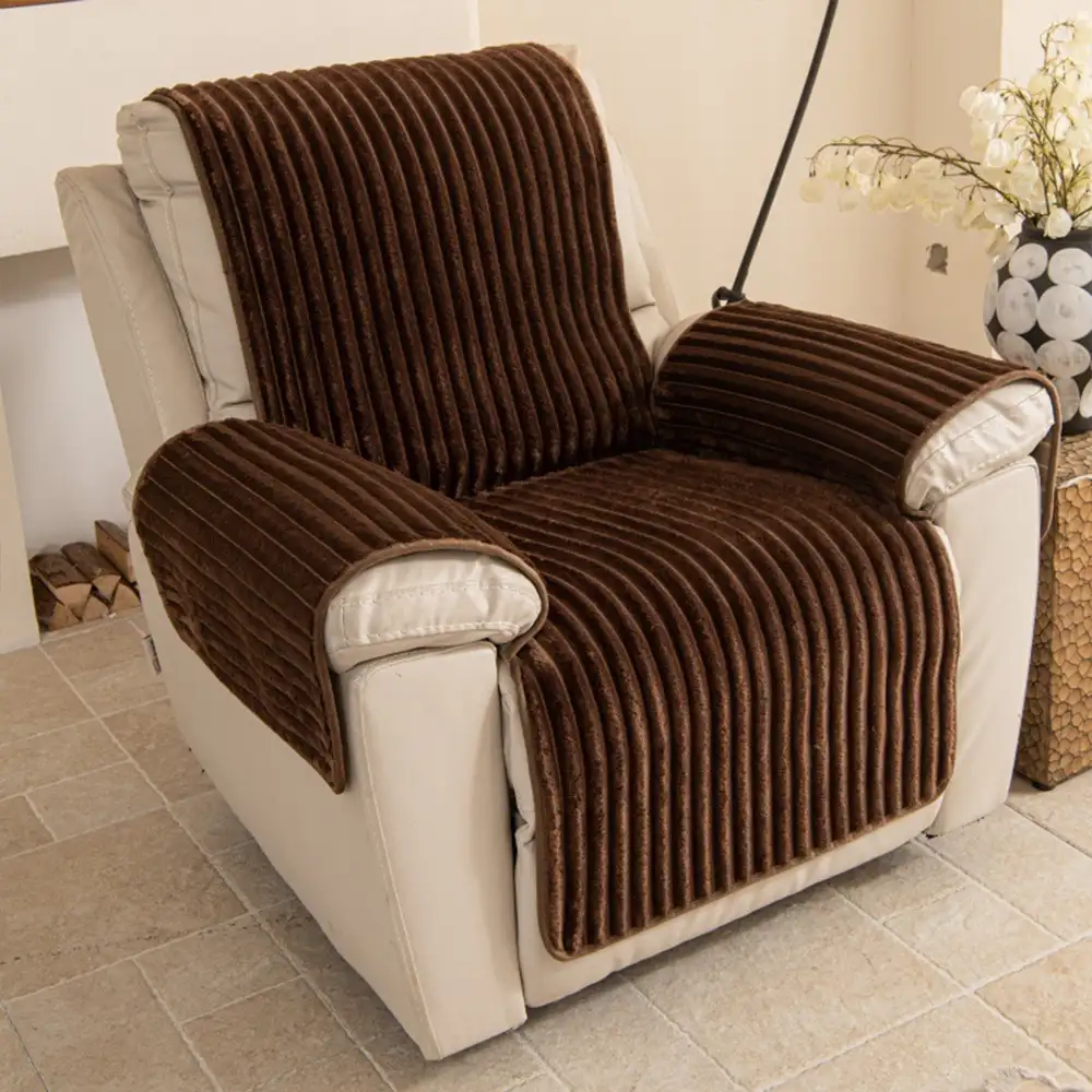 Plush Pet-Friendly Non-Slip One-Piece Couch Cover Recliner Couch Cover - Strips