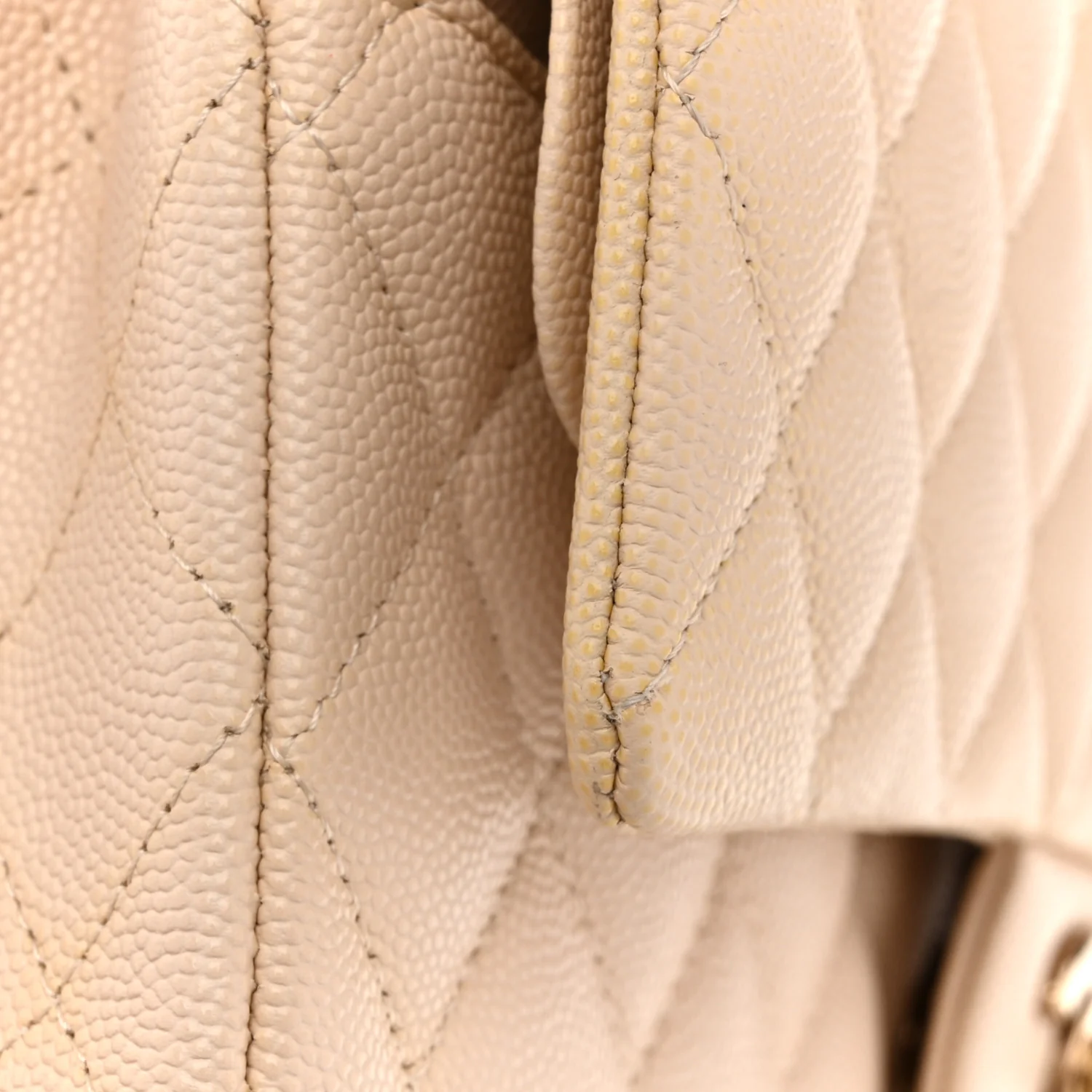 Caviar Quilted Medium Double Flap Light Beige