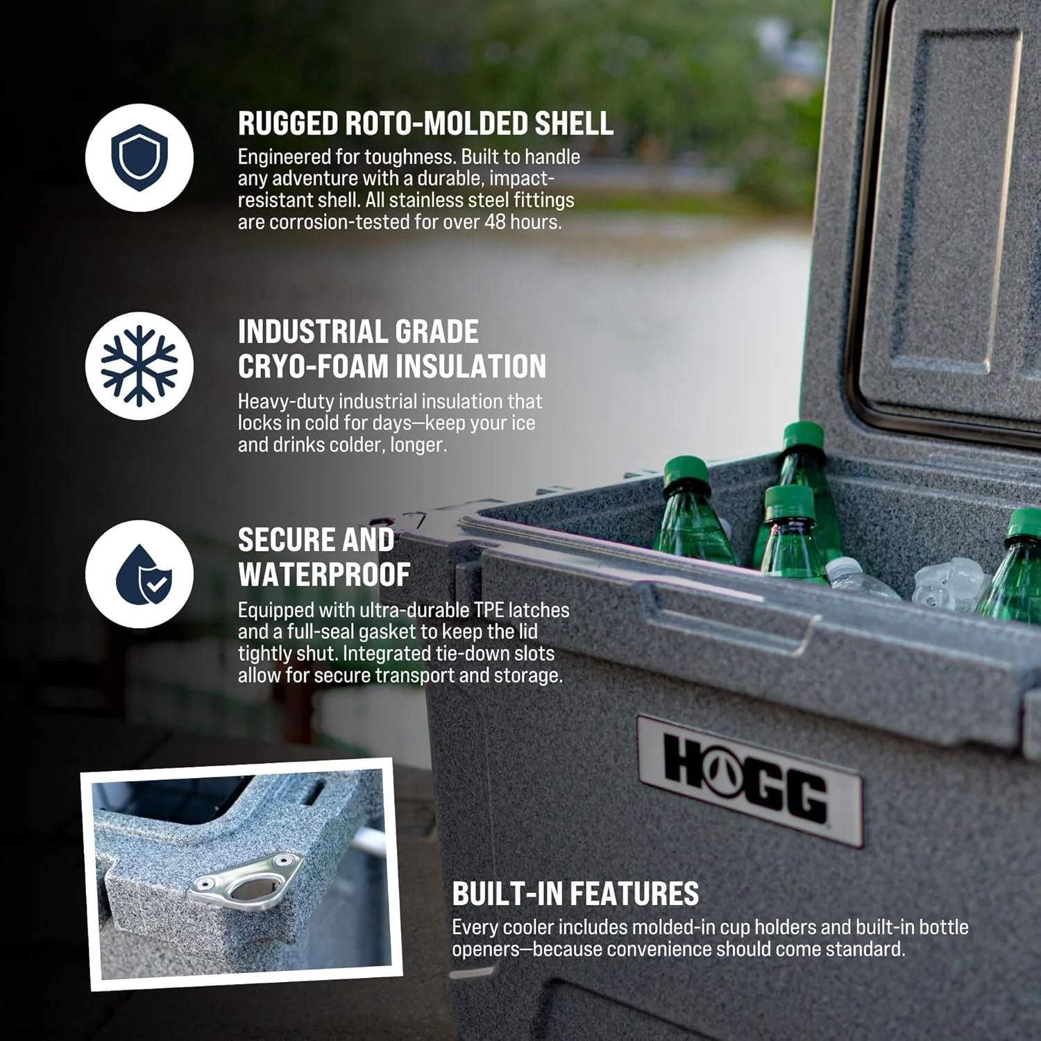 Hogg (Clear Sky) 65 QT Insulated Cooler with Wheels and Handles, Rolling Ice Chest with Wheels, Rotomolded Wheeled Coolers for Camping, Drinks, Outdoors