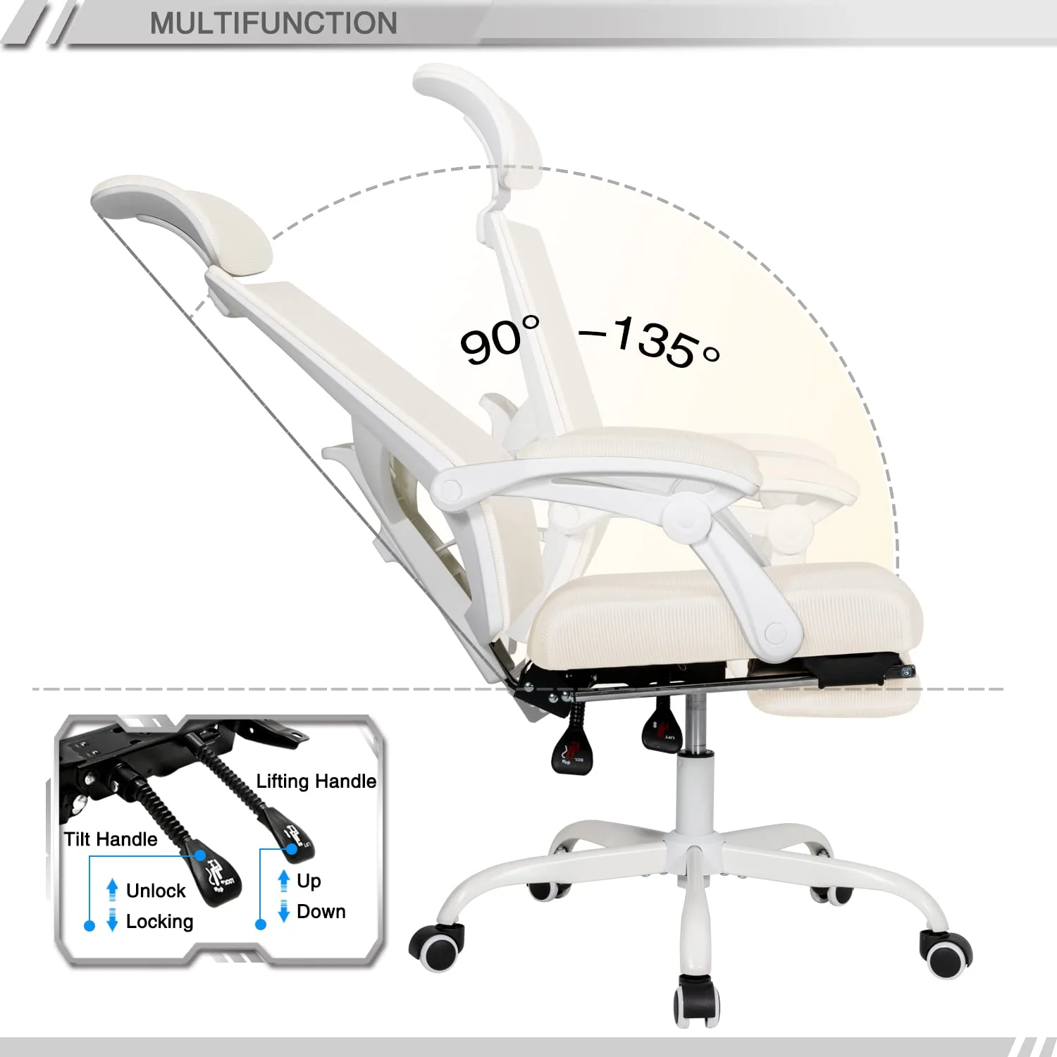 Qulomvs Mesh Ergonomic Office Chair with Footrest
