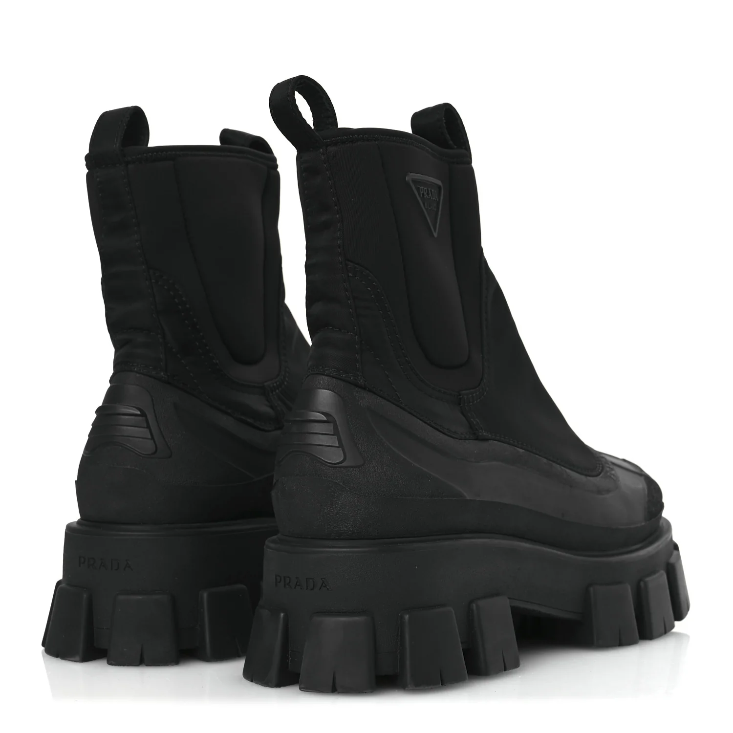 Re-Nylon Gabardine Rubber Triangle Logo Womens Monolith 55mm Ankle Boots 38 Black