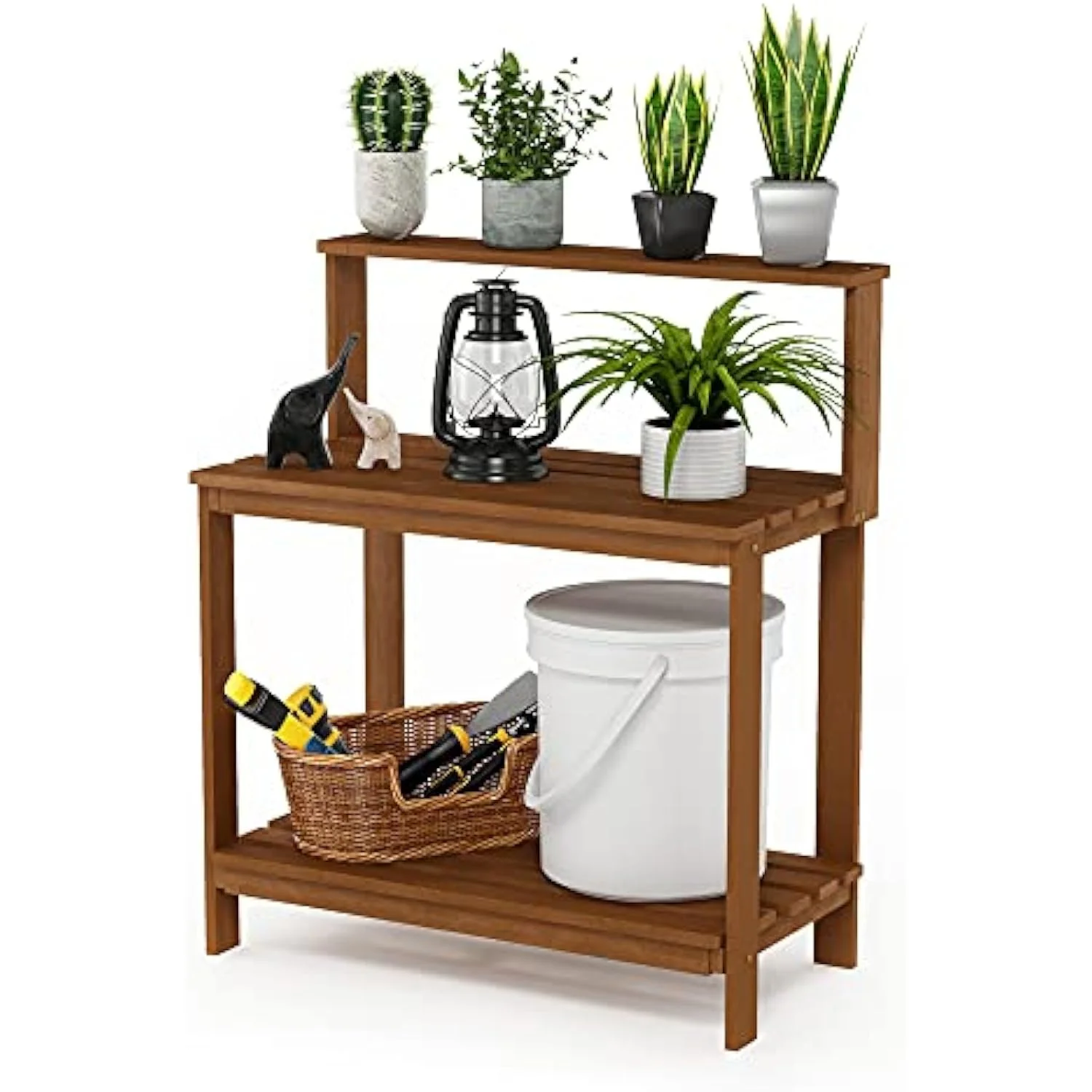 Outdoor Waterproof Hardwood Potting Bench Durable Garden Storage Table for Patio, Natural Finish, 48x24in - Image 5