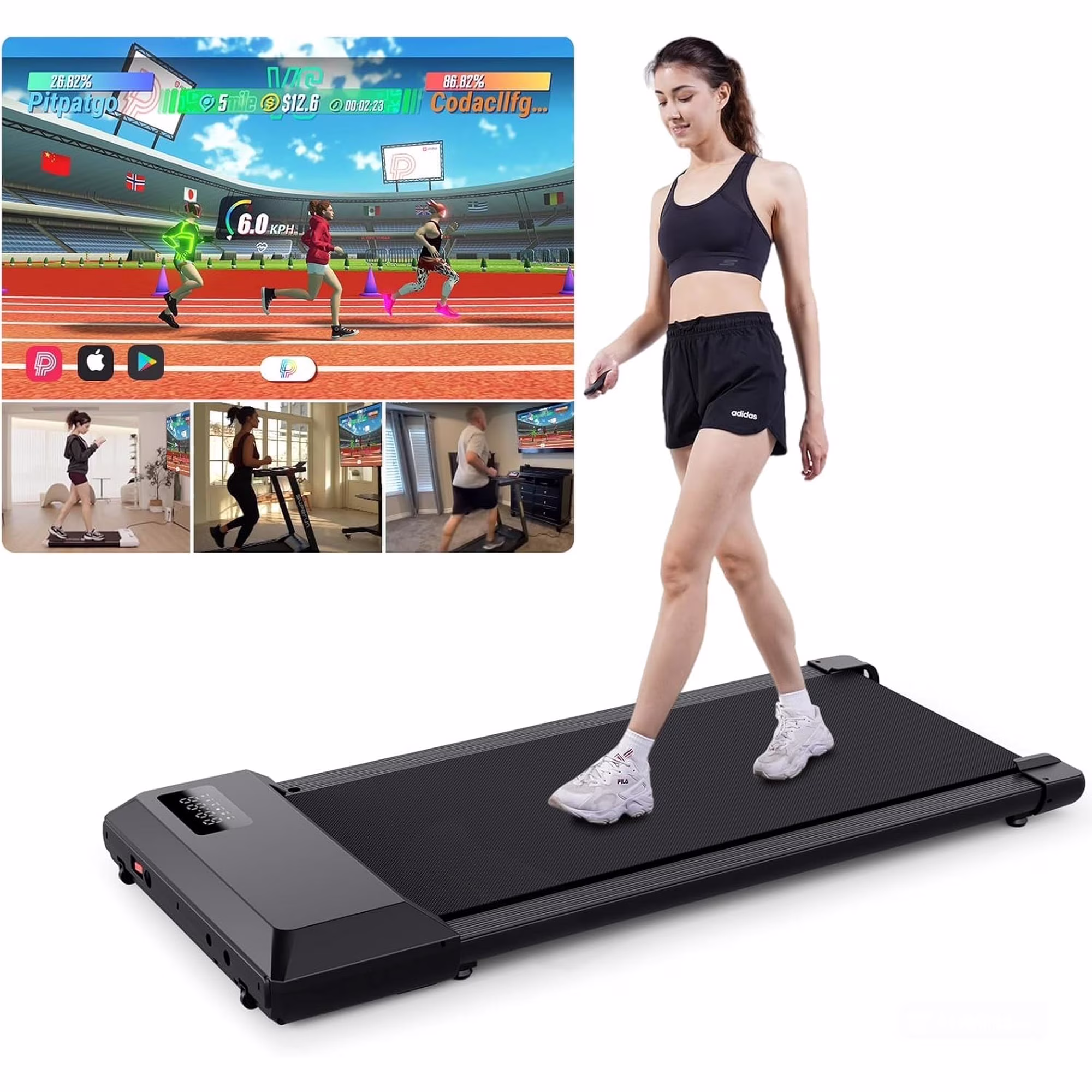 250lb Walking Pad, 0.6-2.5 mph Speed Range 1.2HP Quite Under Desk Treadmill, 2 in 1 Treadmill for Home/Office Exercise with Remote Control, Portable Treadmill with LED Display(Black)(20.24 in/Black-Belt Size 80CM/4.13 in) - Image 5