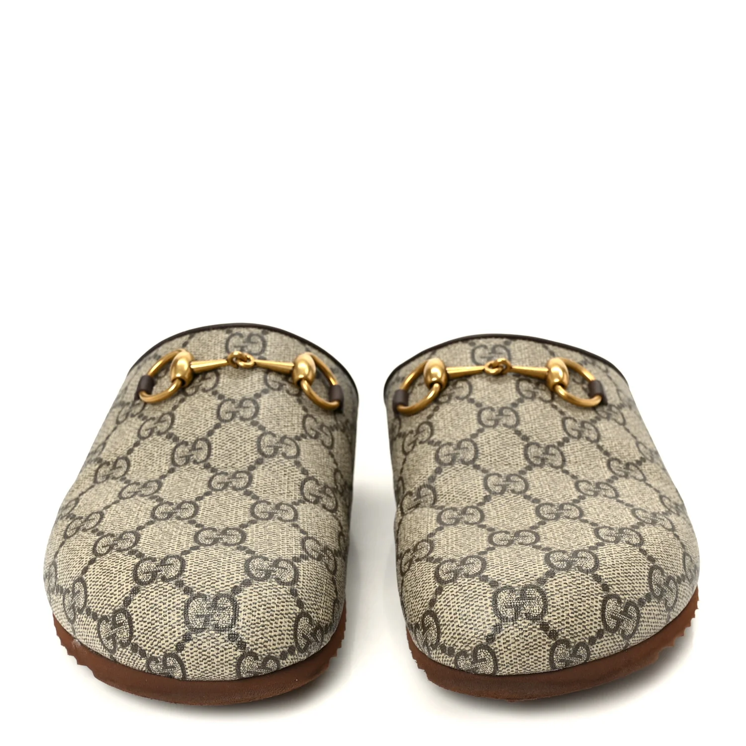 GG Supreme Monogram Miro Soft Calfskin Womens Horsebit Slippers 38 Beige Ebony New Acero