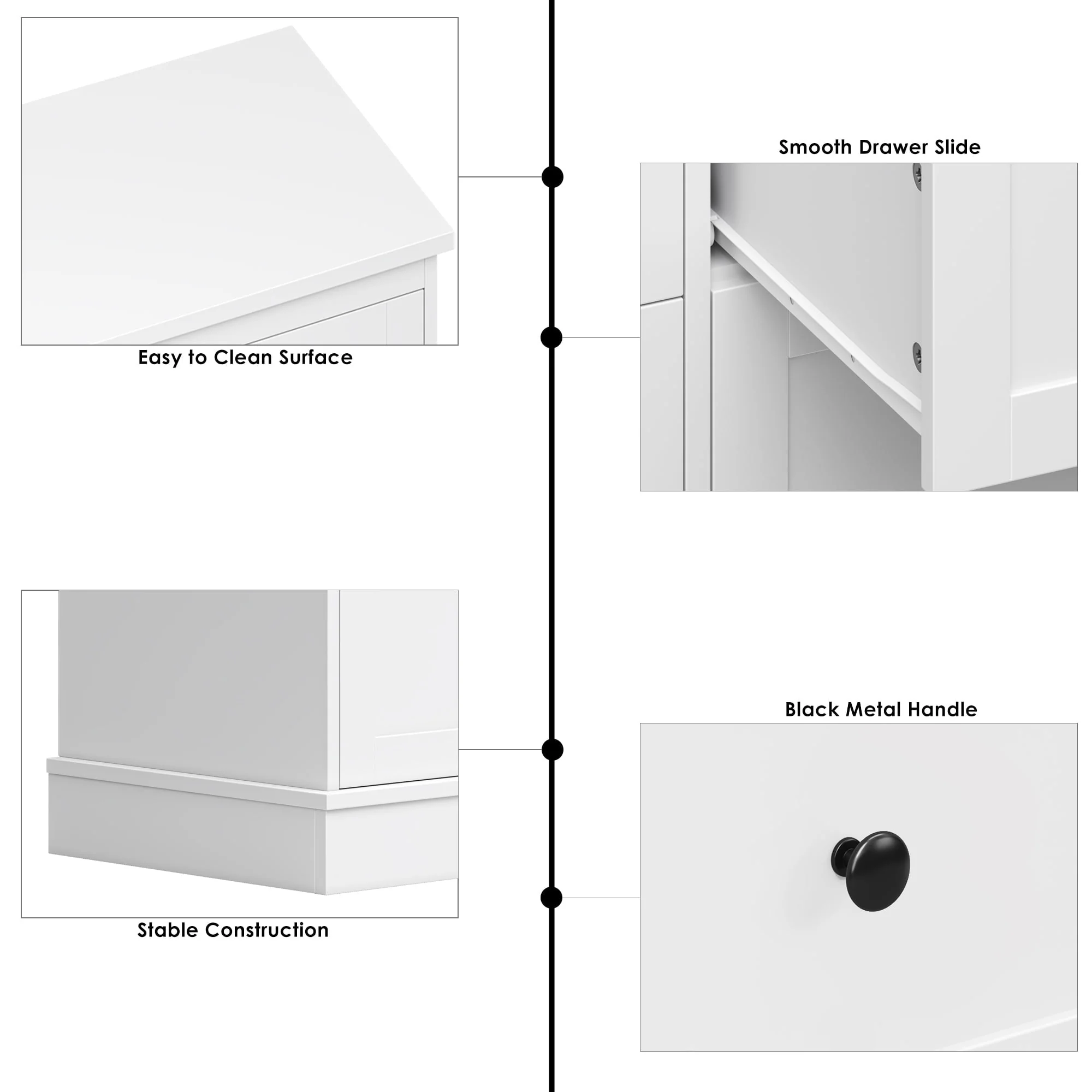 6 Drawer Double Dresser White, Wood Storage Cabinet for Living Room, Chest of Drawers for Bedroom Image 9