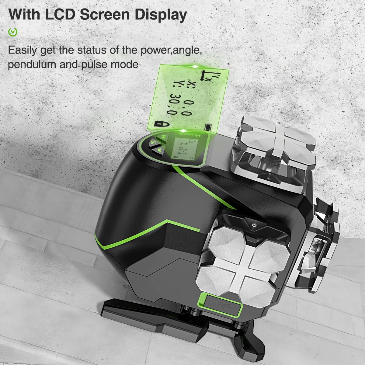 4D 16 Lines Self-Leveling Laser Level, 200Ft Green Beam 4 x 360° Cross Line Laser Level Tools with LCD Screen, Bluetooth and Magnetic Bracket