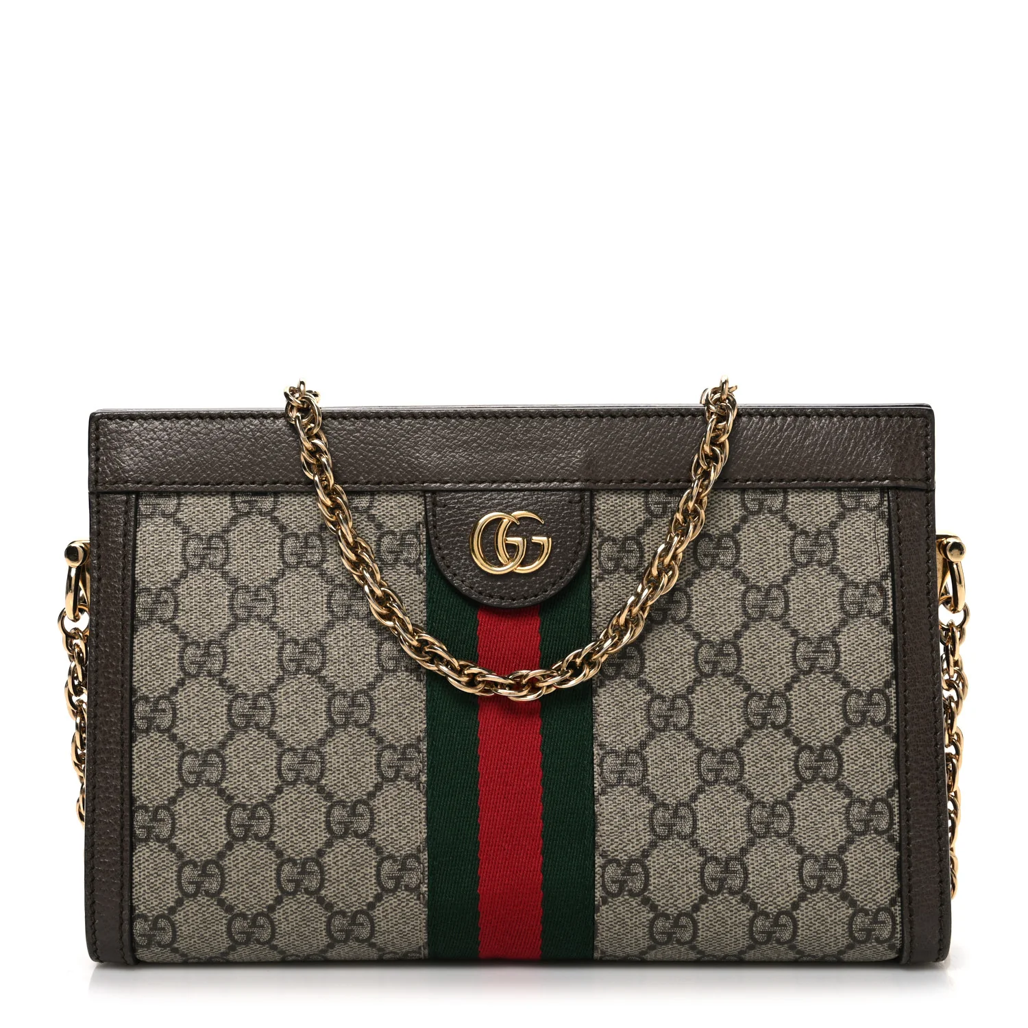 GG Supreme Monogram Web Small Ophidia Chain Shoulder Bag Brown