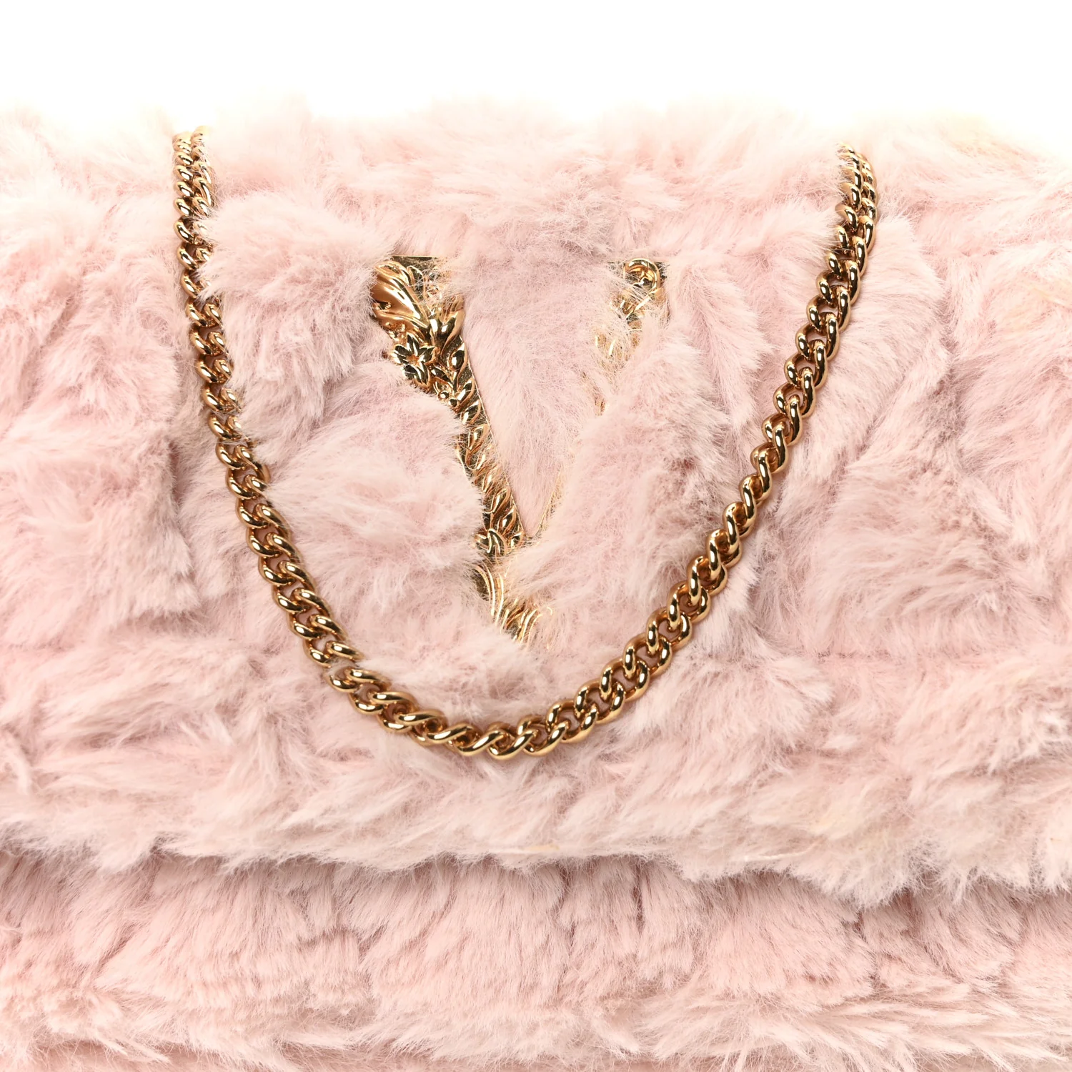 Faux Fur Quilted Virtus V Mini Chain Flap Shoulder Bag English Rose
