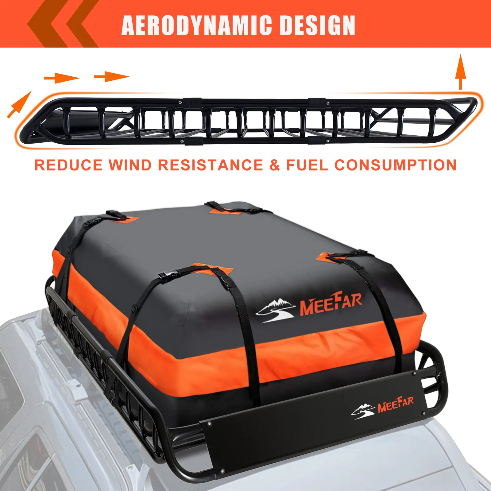 Universal Rooftop Roof Rack Steel Cargo Carrier Basket Size 51" X 36" X 5" + Soft Shell Waterproof Cargo Bag 15 Cu.ft (44" 34" 17") Combo - Image 5