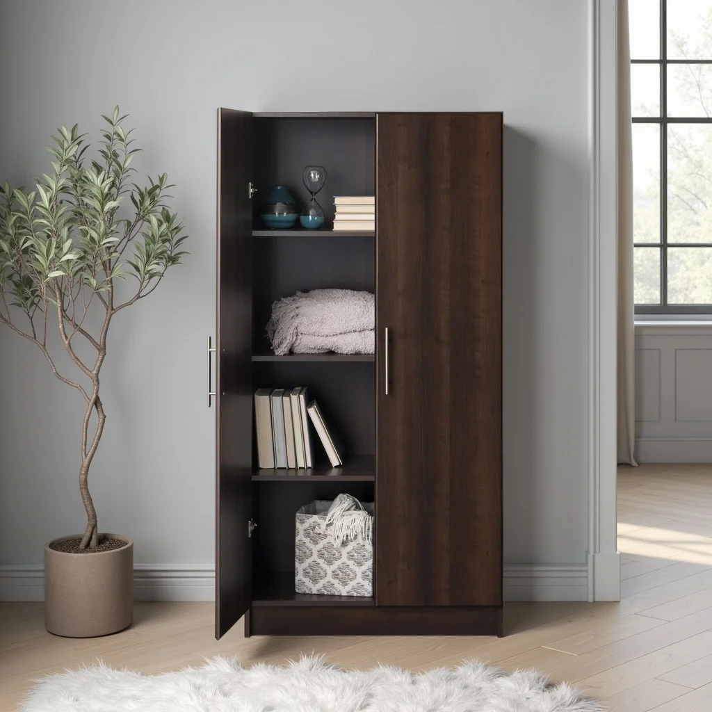 Adjustable Shelves Cabinet Functional Tall Garage Table, 16"D x 32"W x 65"H Freestanding Garage Cabinet with 2-Doors, Espresso EES-3264(Espresso) - Image 4