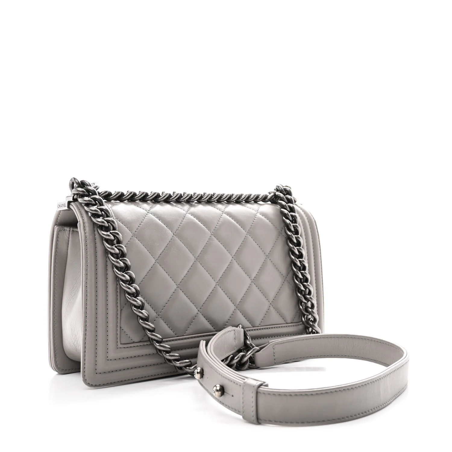 Calfskin Quilted Medium Boy Flap Grey