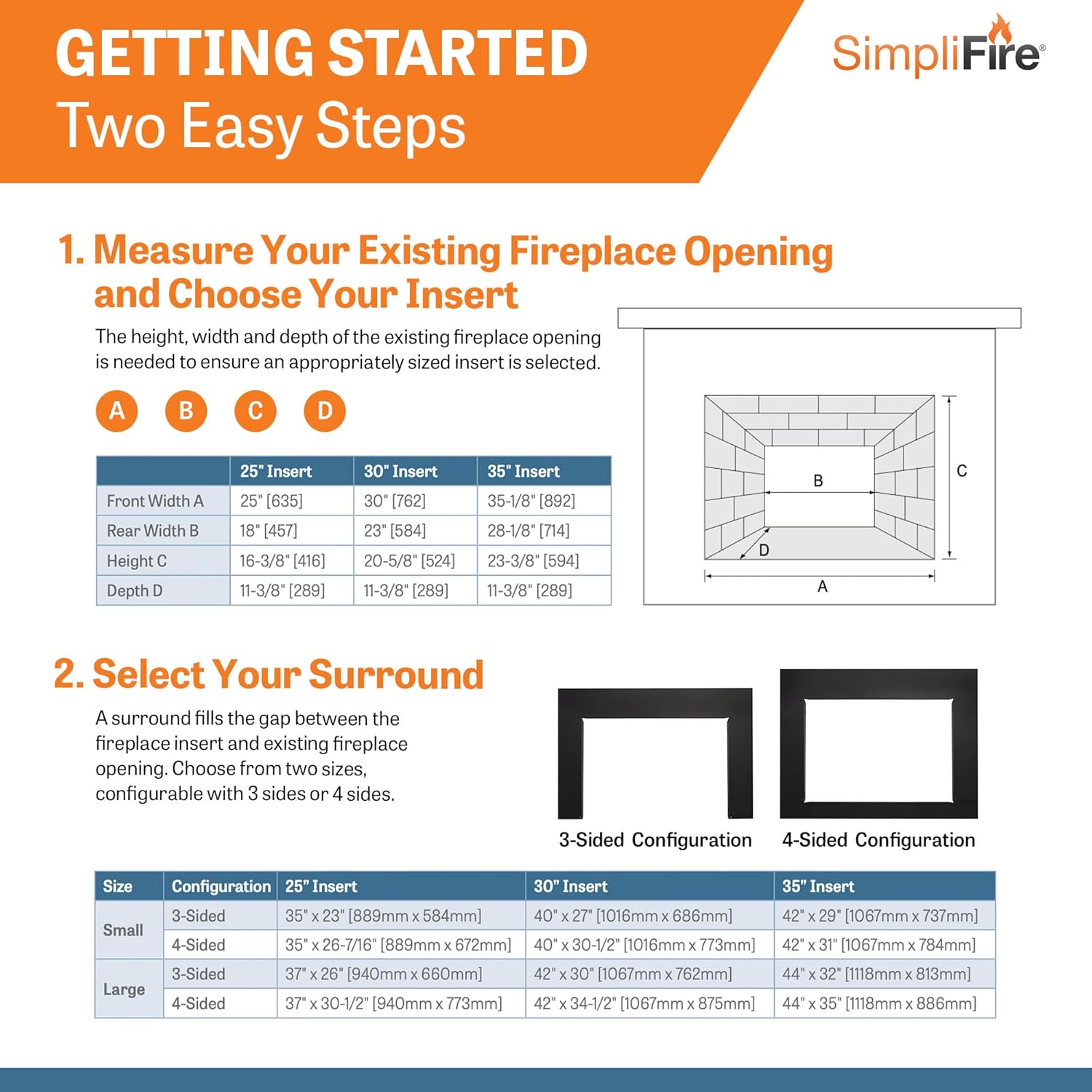 SimpliFire 35-Inch Electric Fireplace Insert, Large Black Surround, 44