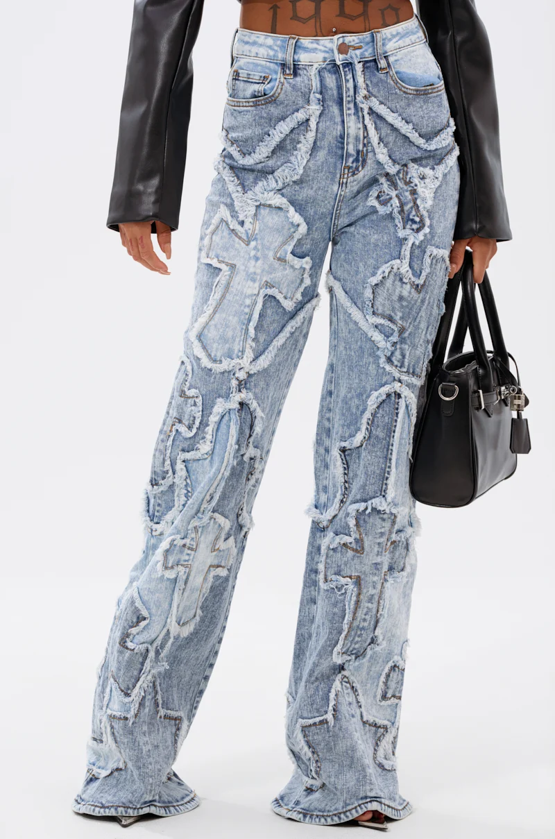 CROSSED OUT DENIM DISTRESSED PANT - Akira Store