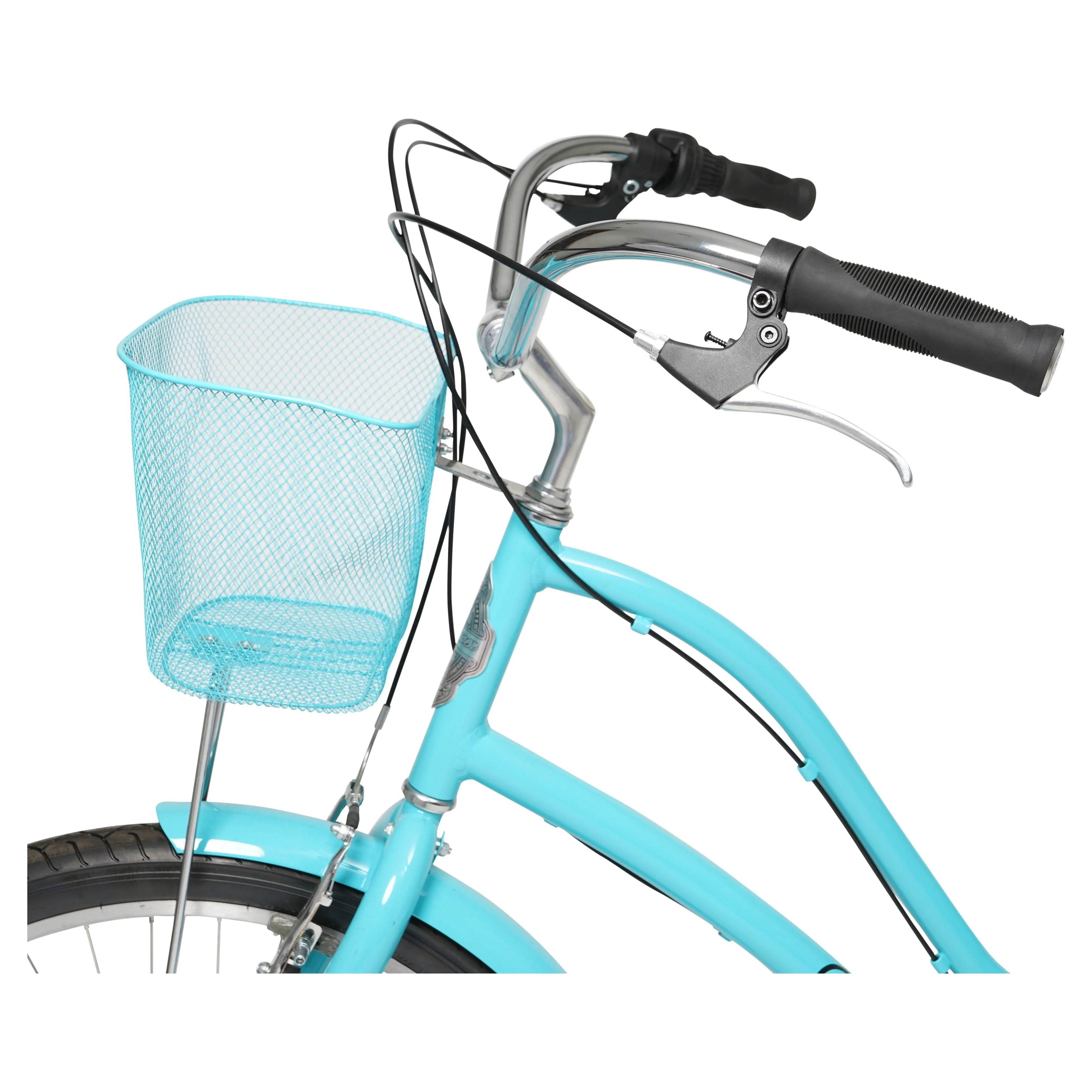 26" Woman's Commute Bike with Basket, Neon Teal - Image 8