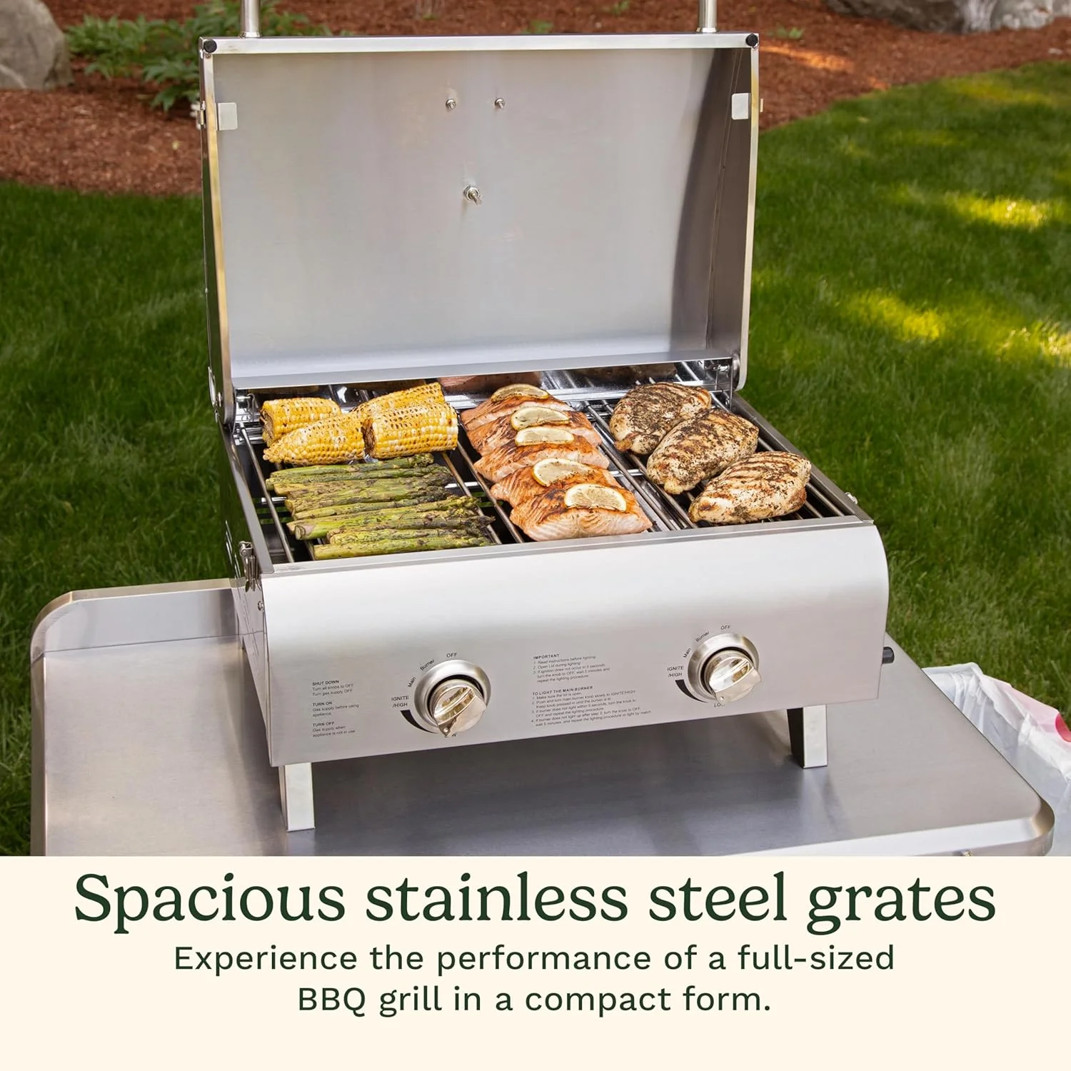 Gril à gaz portable de table Cuisinart Chef's Style 20 000 BTU en acier inoxydable