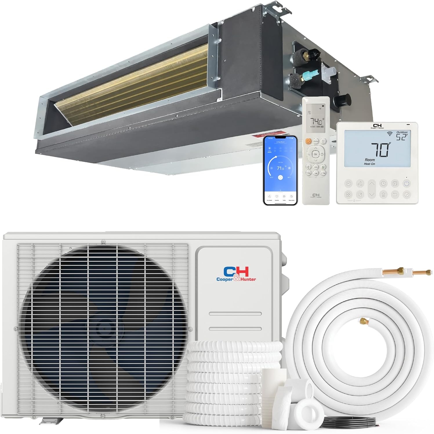 Cooper & Hunter 12,000 BTU 230V Concealed Slim Ducted Mini Split Air Conditioner & Heat Pump – 19 SEER2 Inverter System – Includes 25FT Installation Kit – Cooling & Heating