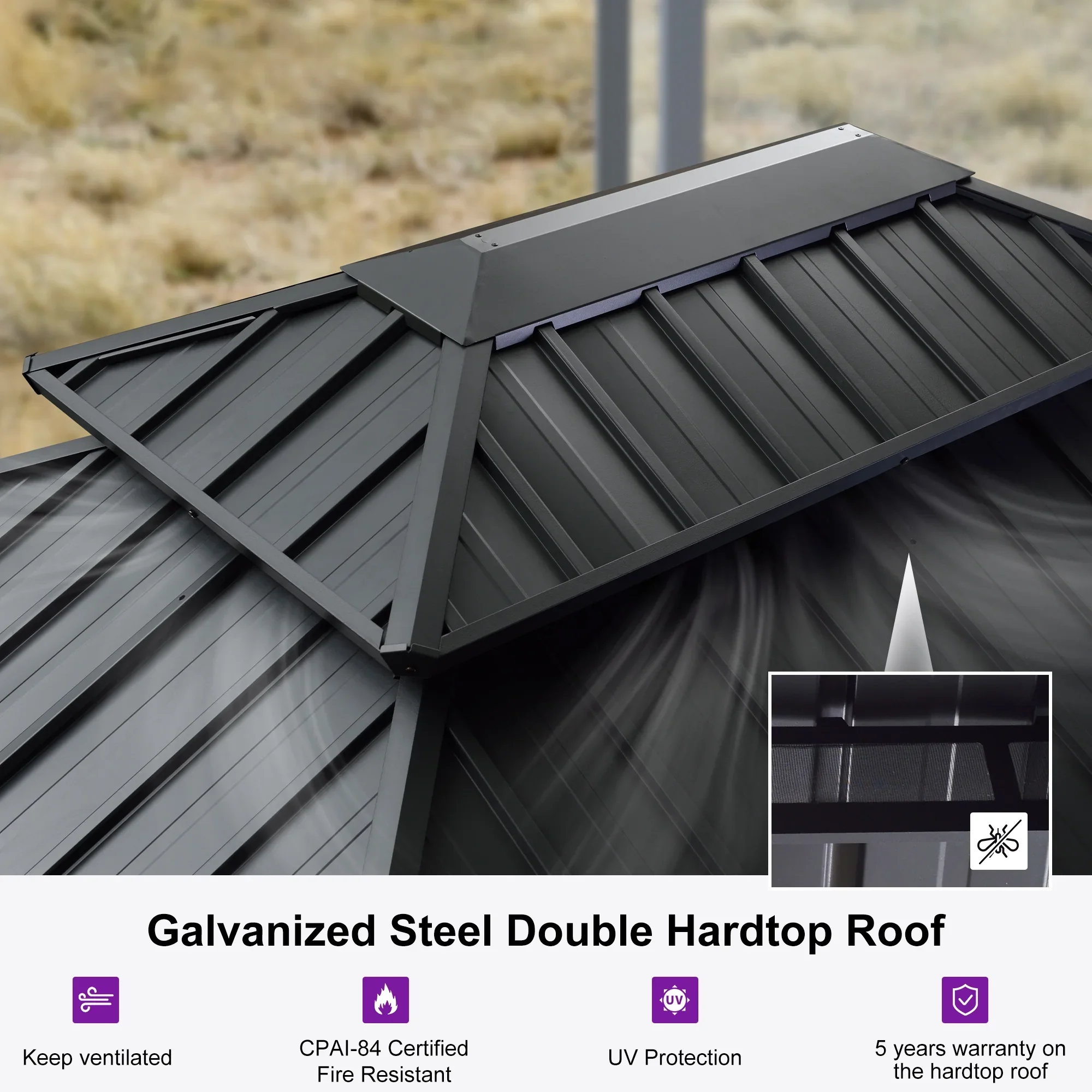 PURPLE LEAF 10' X 14' Permanent Hardtop Gazebo Aluminum Gazebo with Galvanized Steel Double Roof for Patio Lawn and Garden, Curtains and Netting Included, Gray