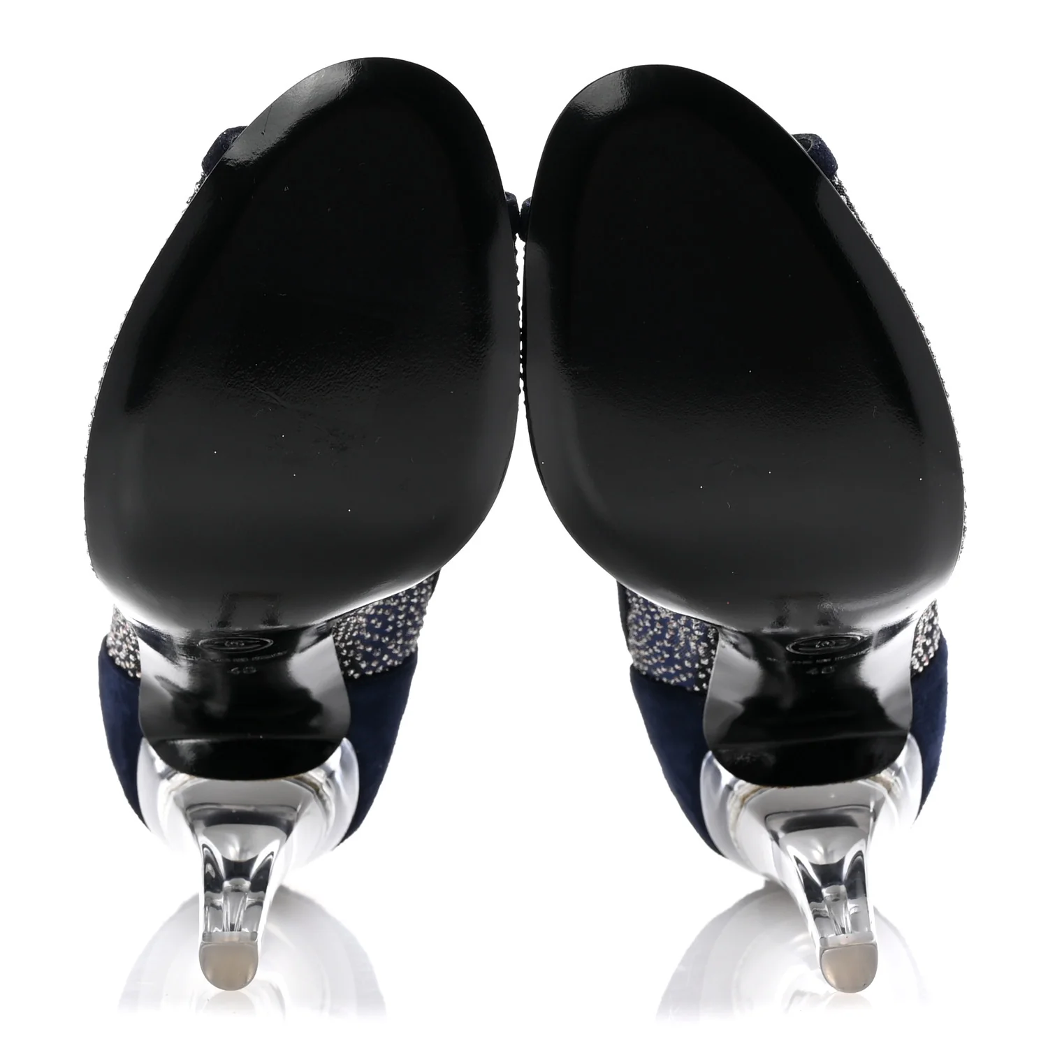 Mesh Crystal Open Toe Ankle Boots 40 Navy