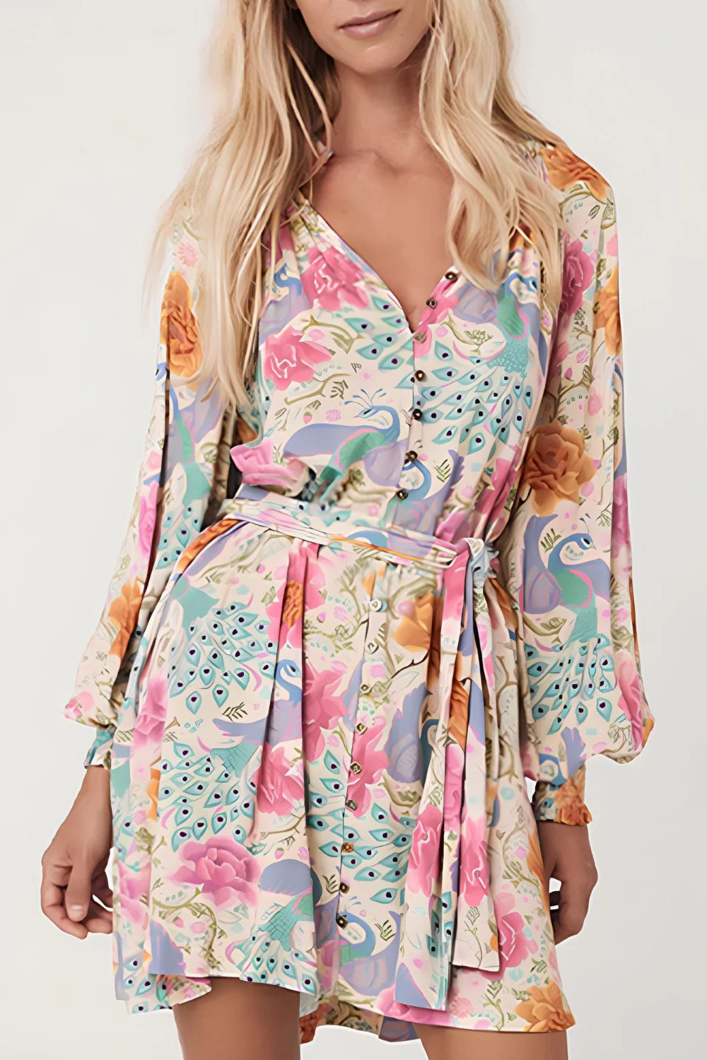 Sophie Paris | Robe à col cranté imprimée avec manches lanterne