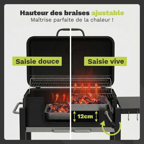 Barbecue Charbon de Bois avec Couvercle  Grille de Cuisson XL 54x43 cm