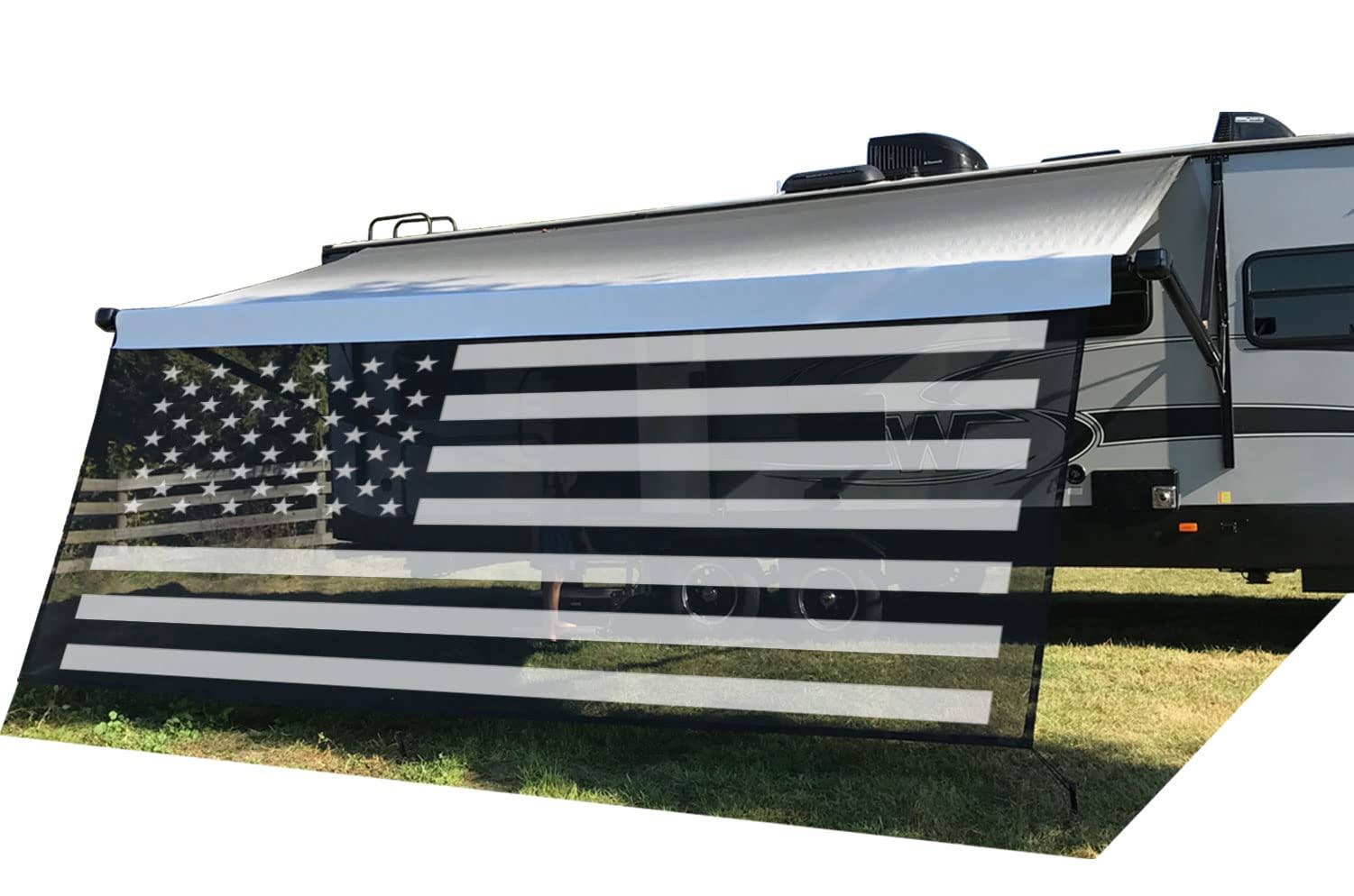 Tentproinc RV Awning Sun Shade Screen 8 x 15 3 (American Flag) Black Mesh Sunshade Camper Trailer Awning Shade Screen UV Blocker