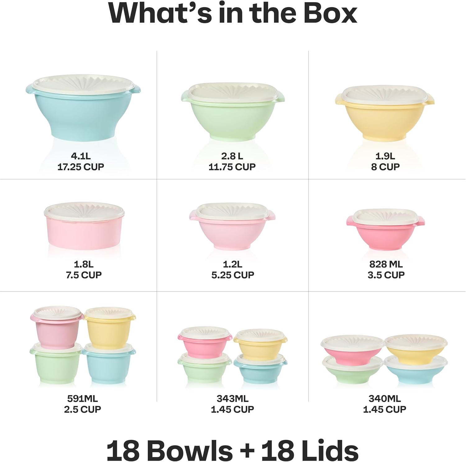 Tupperware Heritage 36-Piece Vintage Pastel Set (18 Containers + 18 Lids)