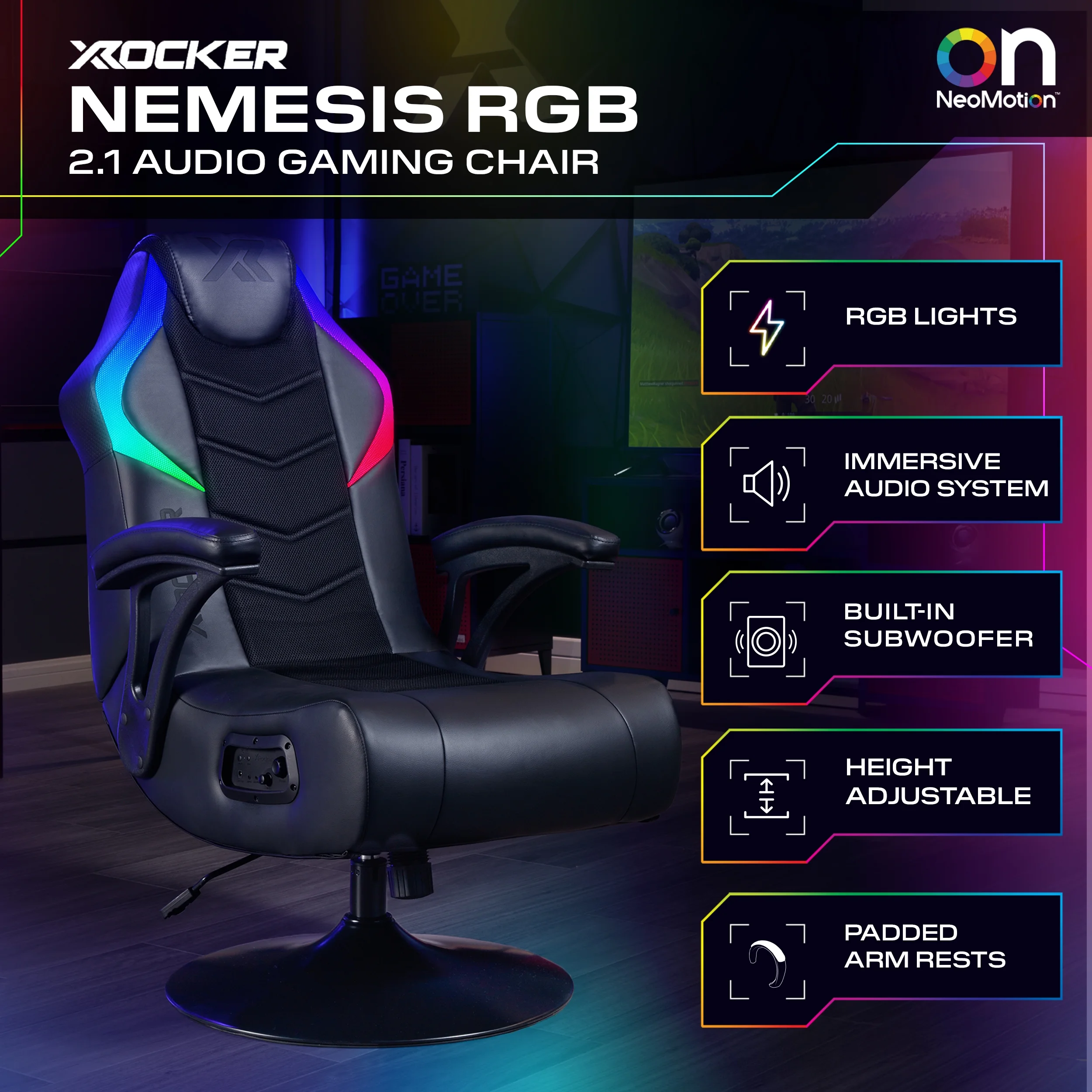 Nemesis RGB Pedestal Gaming Chair, Black - Image 6