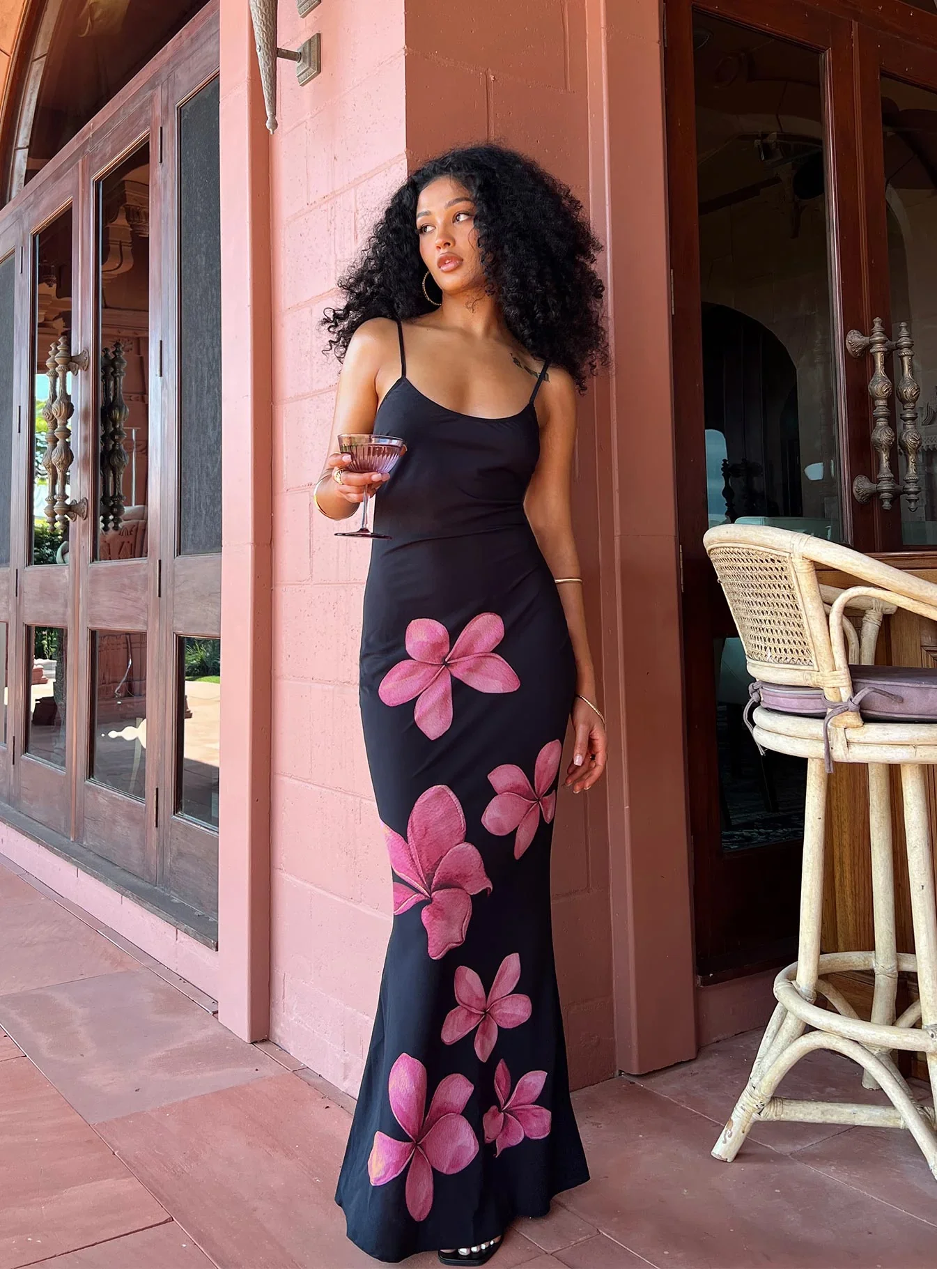 Katrine Flower Maxi Dress Black