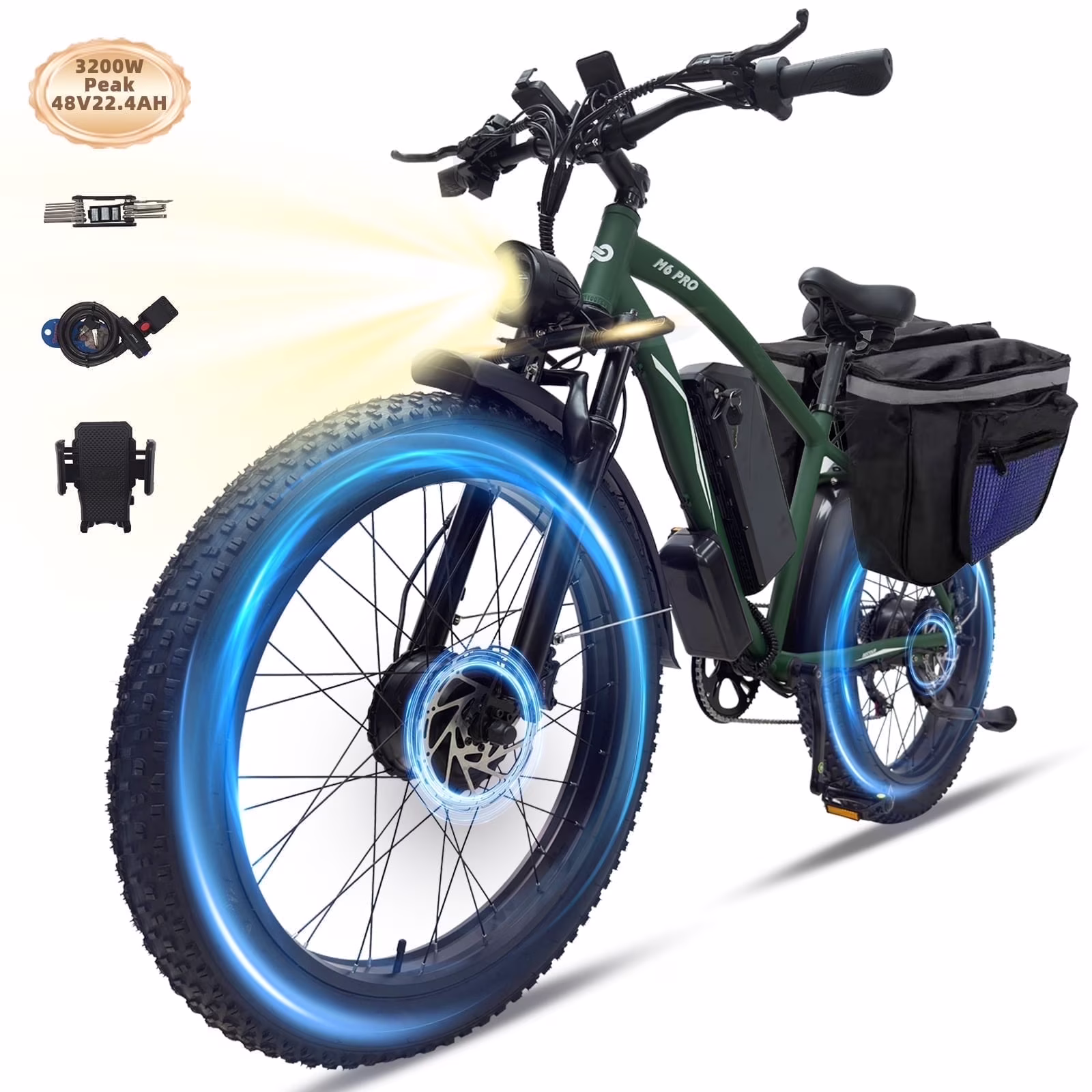 M6 Electric Bicycle M6 PRO 3200W, 48V 22.4Ah, 26 inch(Green)