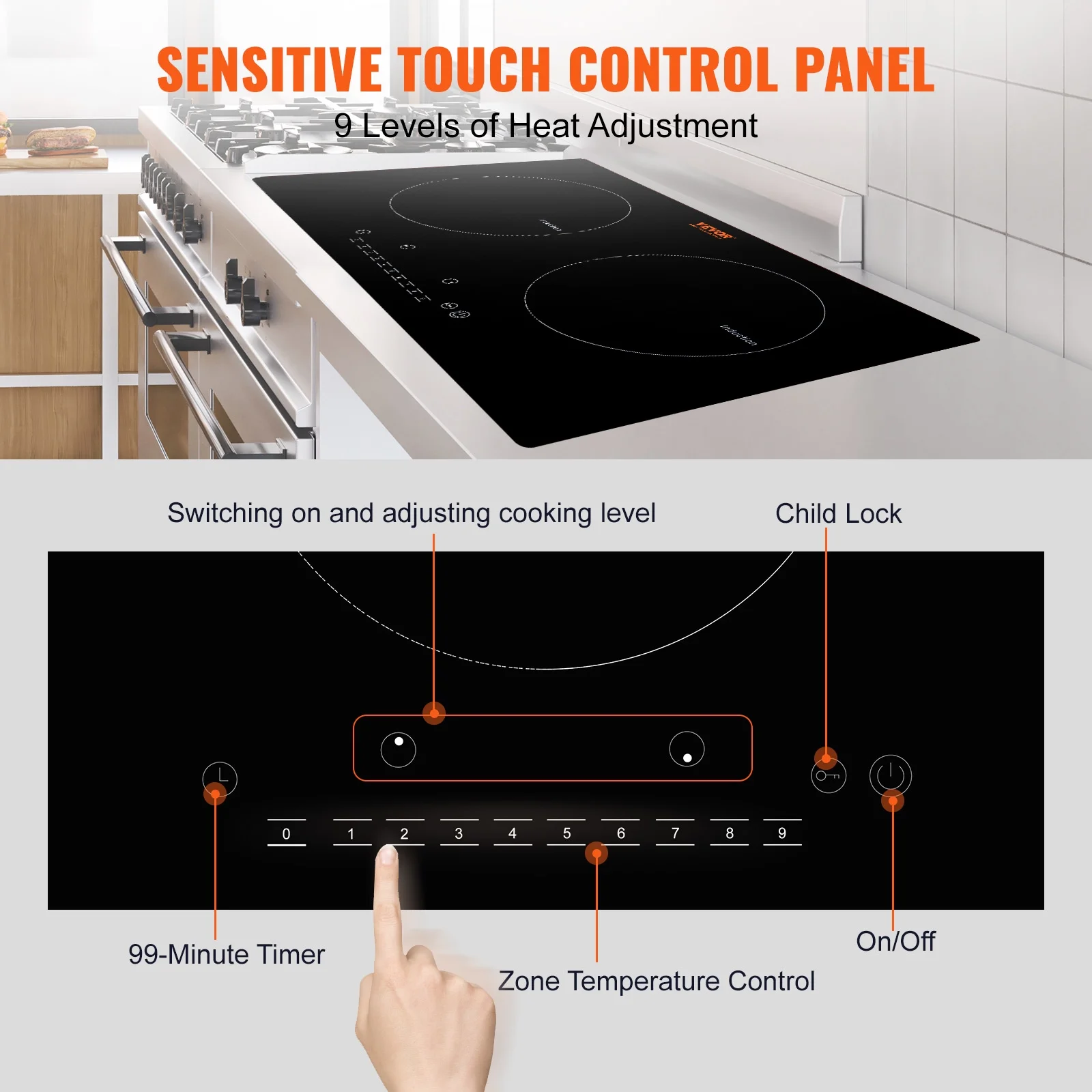 24 inch Electric Cooktop 2 Burners Ceramic Glass Stove Top Touch Control(24"/2 Burners/1800W) - Image 4