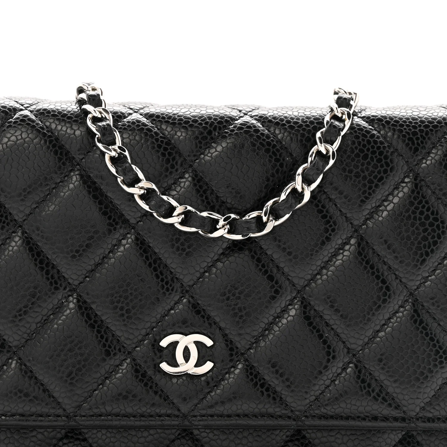 Caviar Quilted Wallet on Chain WOC Black