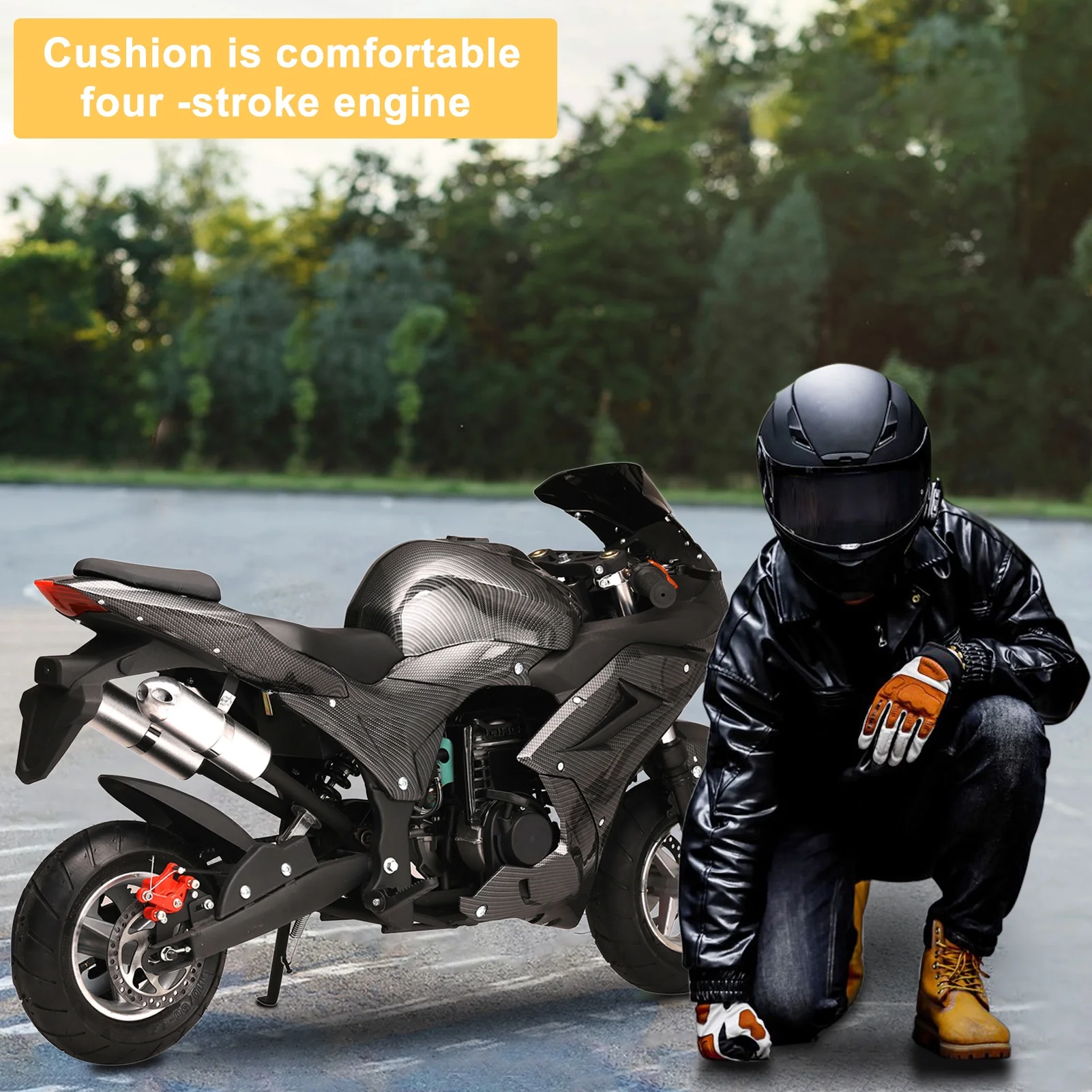 Kids Dirt Bike, 49cc 2-Stroke Gas Power Motorcycle Off Road Mini Motorcycle Children Pocket Motocross with Front Rear Disc Brakes and Dual Headlights Racing Max Speed 25MPH(Black) - Image 4