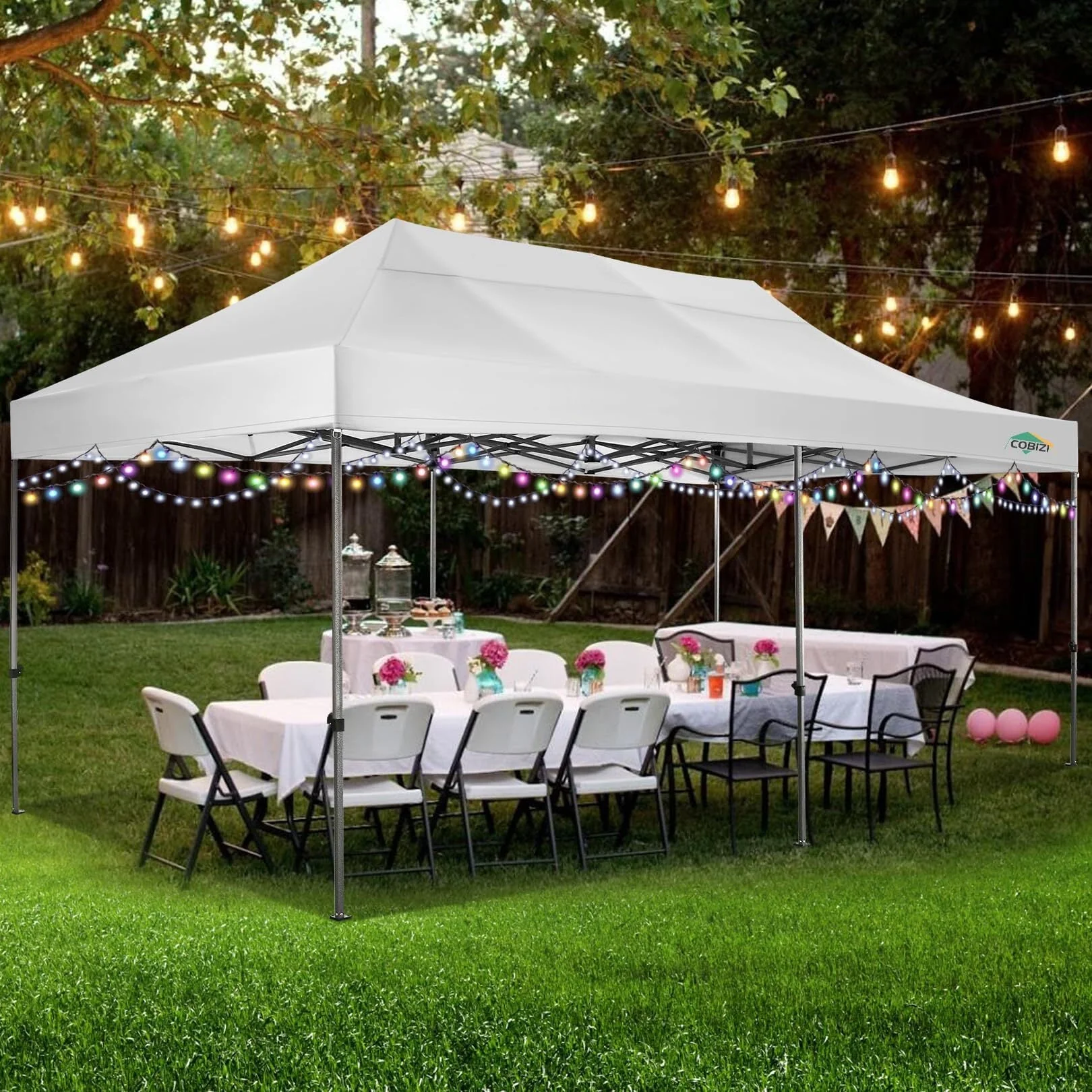COBIZI 10'X20' Canopy EZ Pop up Canopy Anti - UV Waterproof Outdoor Tent Portable Party Wedding Instant Canopy Shelter All-Season Tent Gazebo with 6 Removable Sidewalls, 4 Sandbags, Roller Bag, White