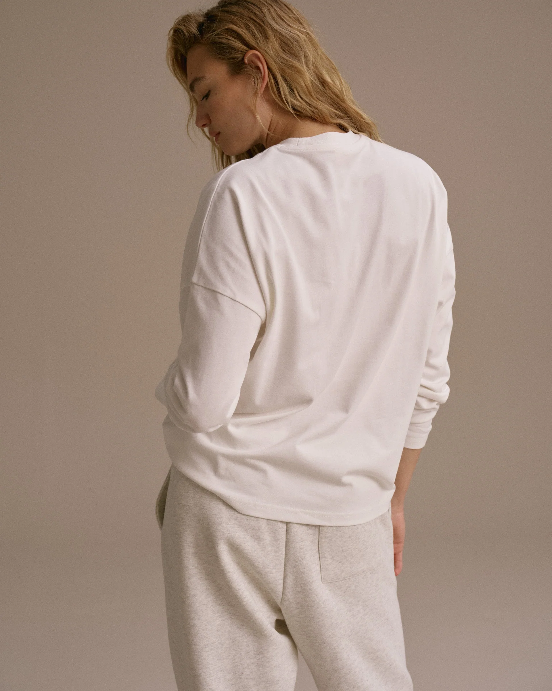 Varsity Long Sleeve Drop Shoulder T-shirt - White/Dark Olive