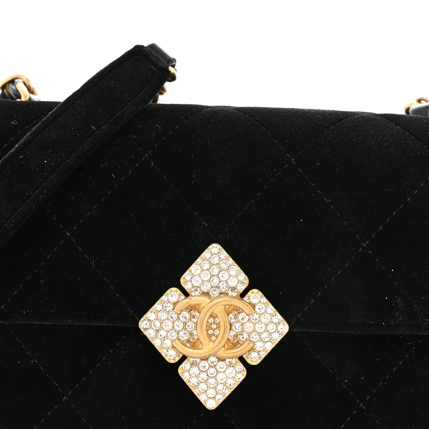 Velvet Strass Diamond Lock Flap Black