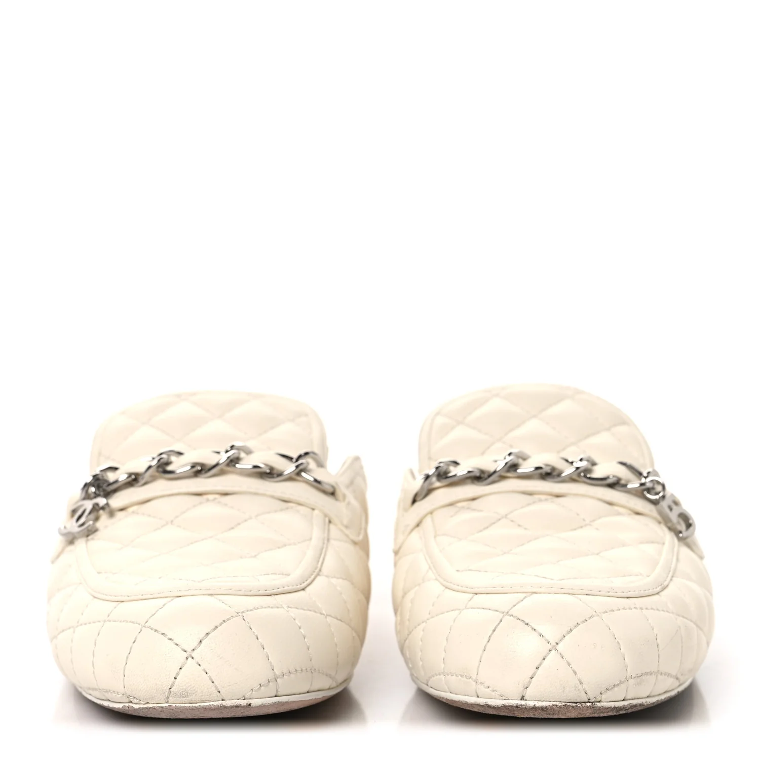 Lambskin Quilted Chain CC Mules 38 White
